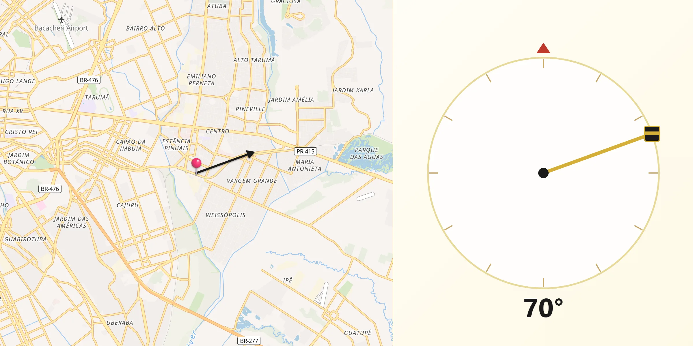 Direção da Qibla a partir de Pinhais