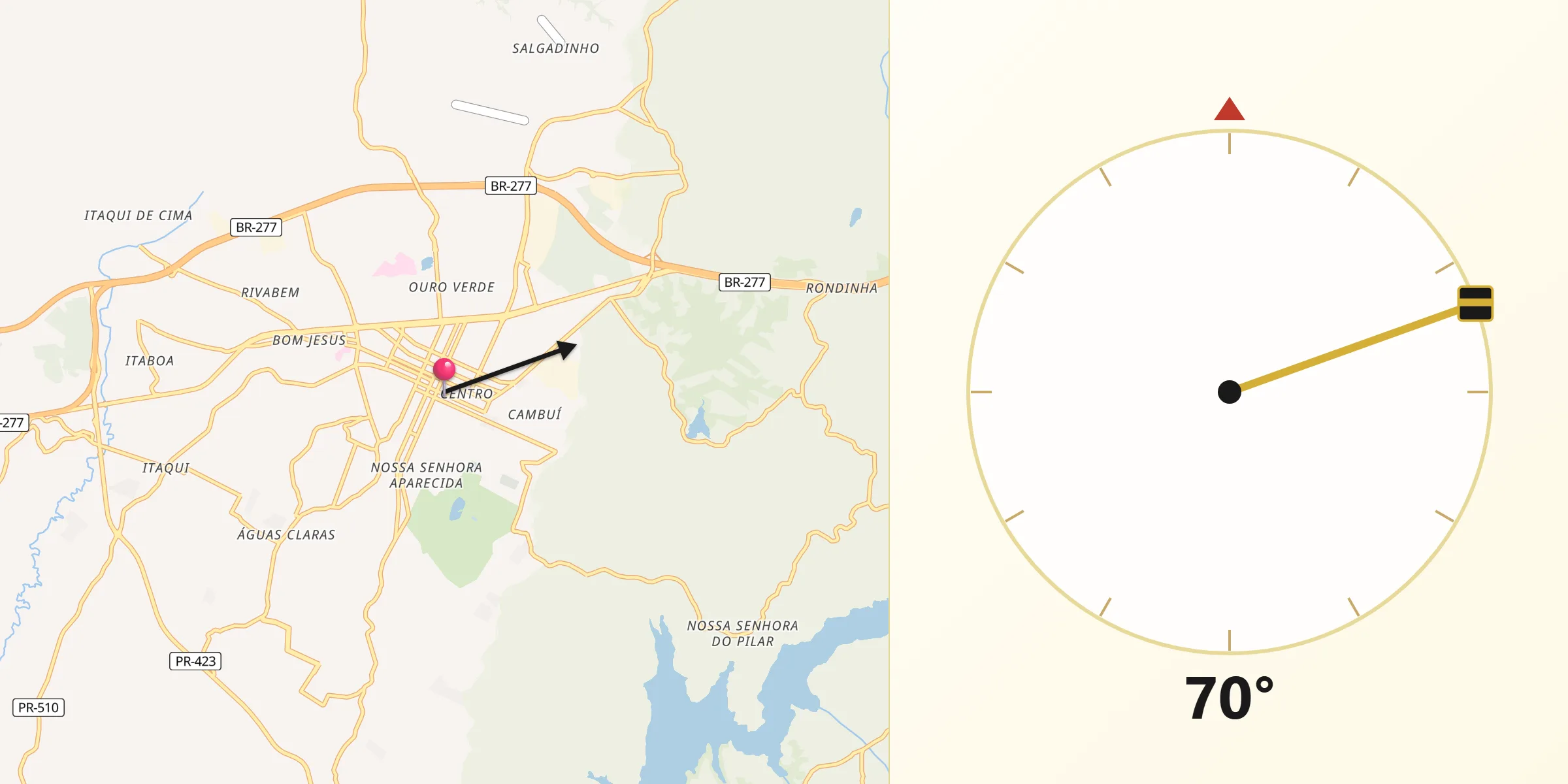 Direção da Qibla a partir de Campo Largo