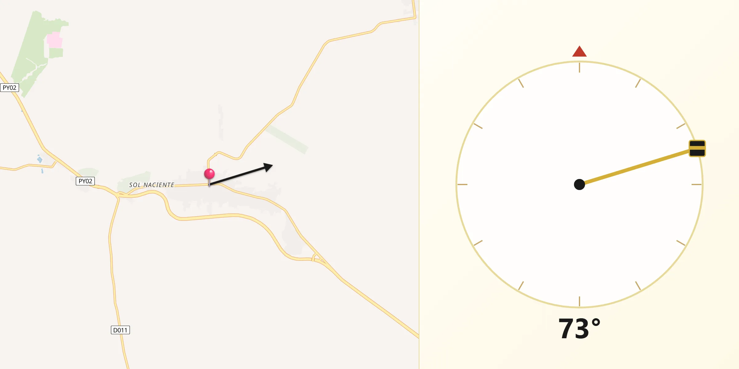 Dirección de la Qibla desde Itacurubí de la Cordillera