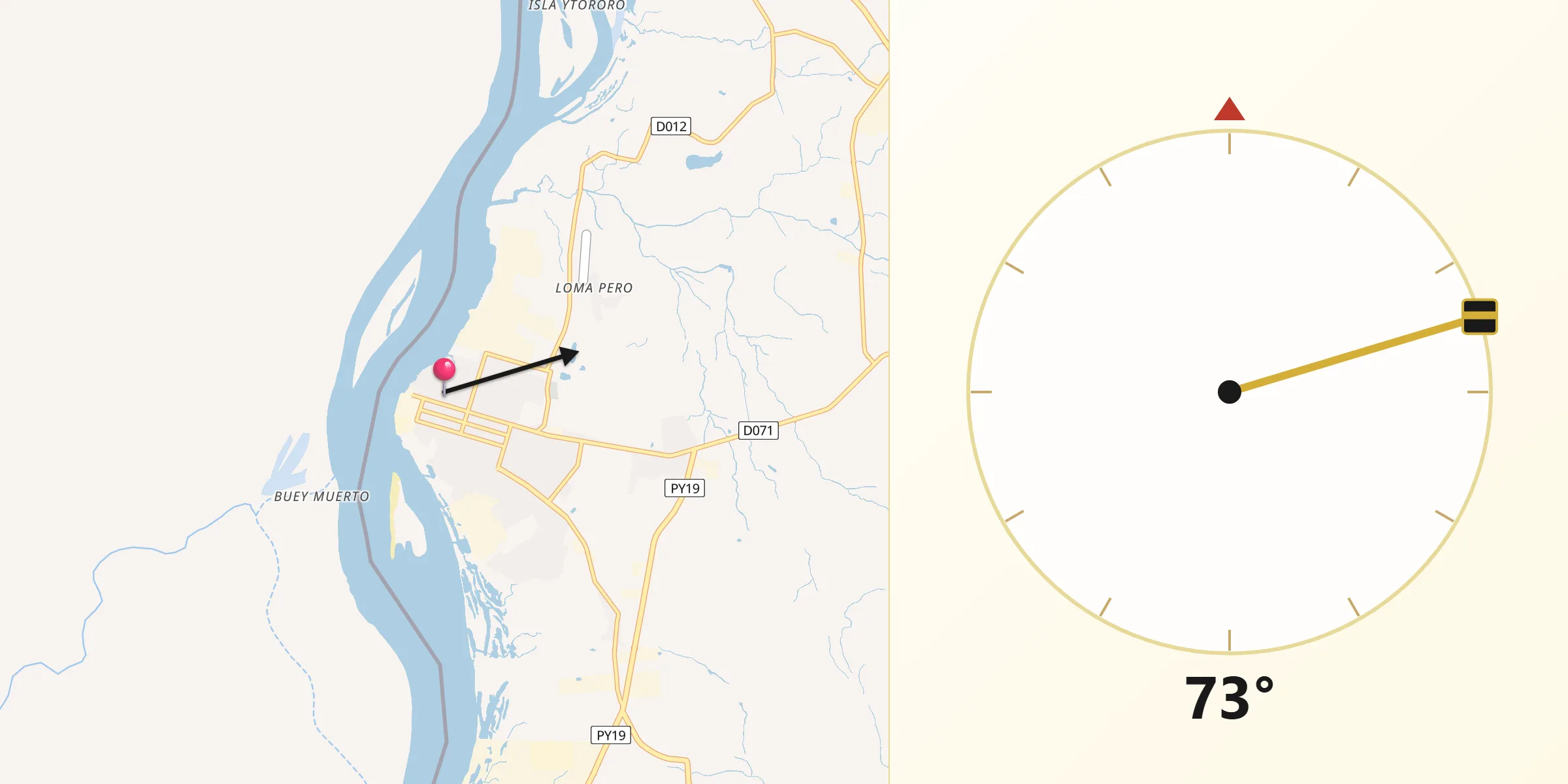 Dirección de la Qibla desde Villeta