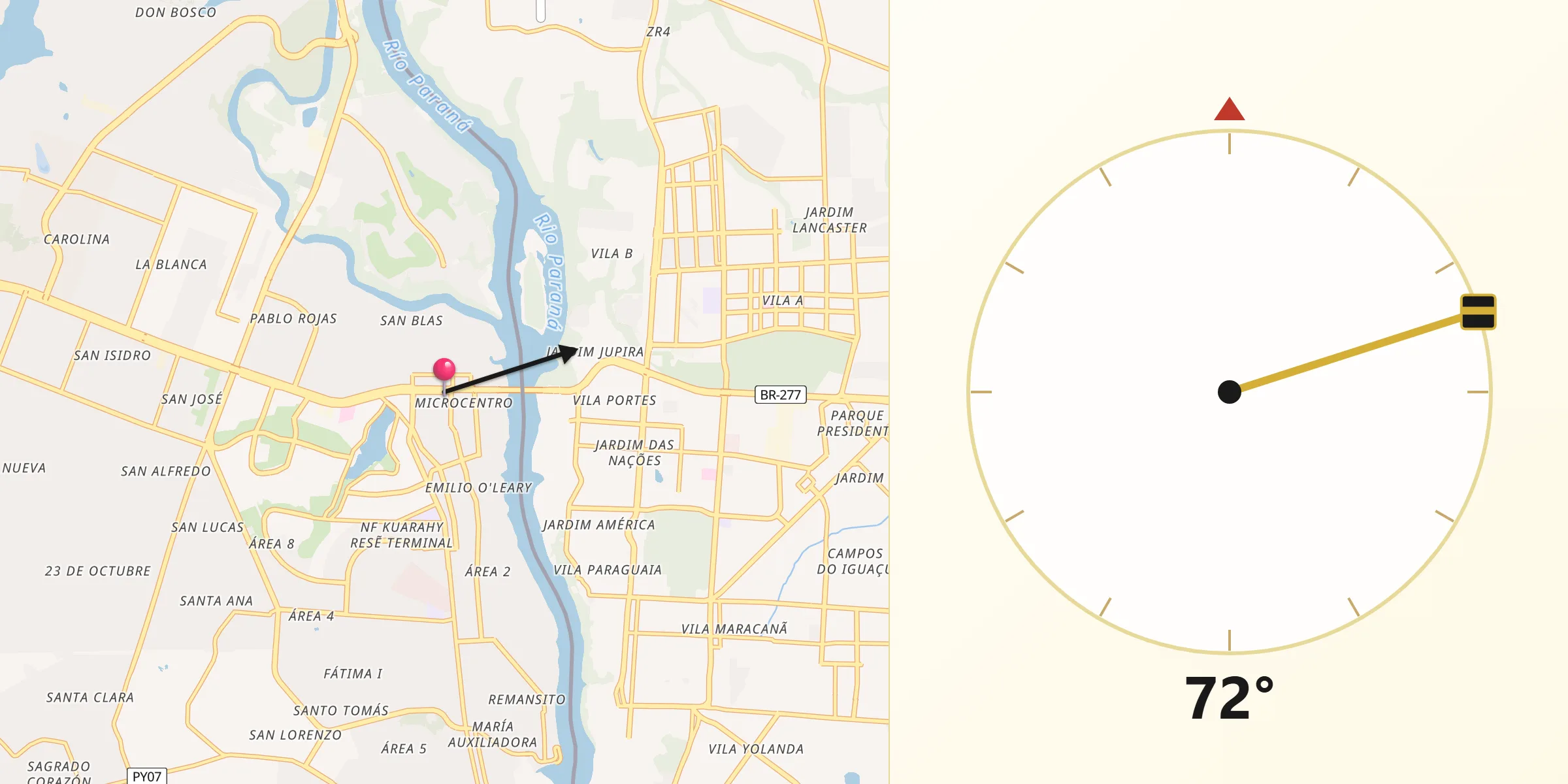 Dirección de la Qibla desde Ciudad del Este