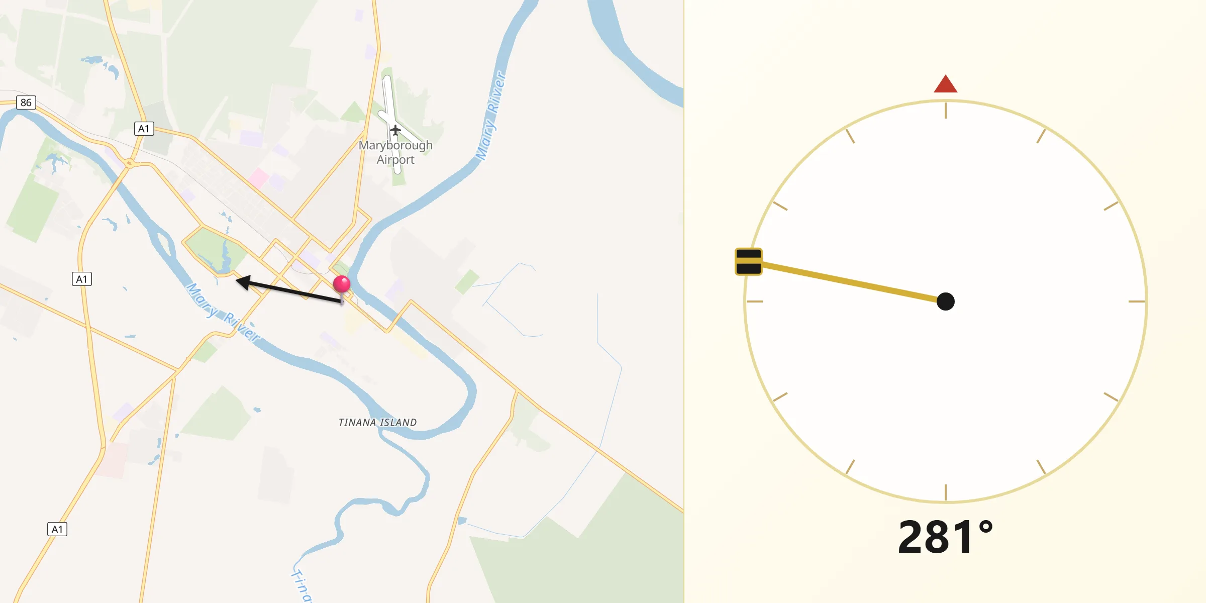 Qibla Direction from Maryborough