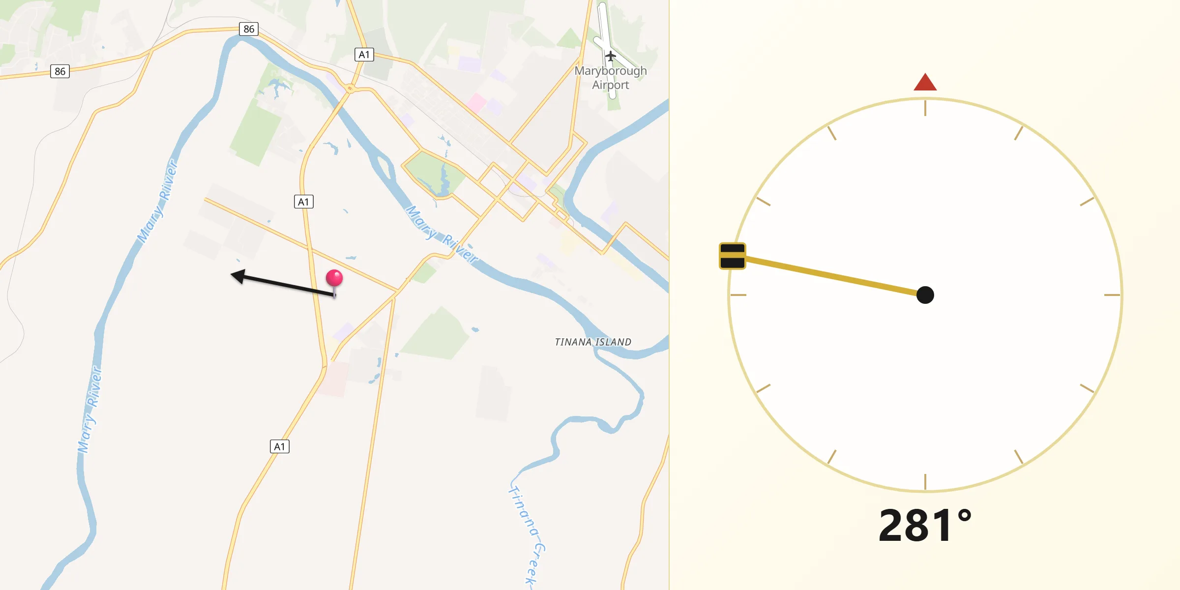 Qibla Direction from Tinana