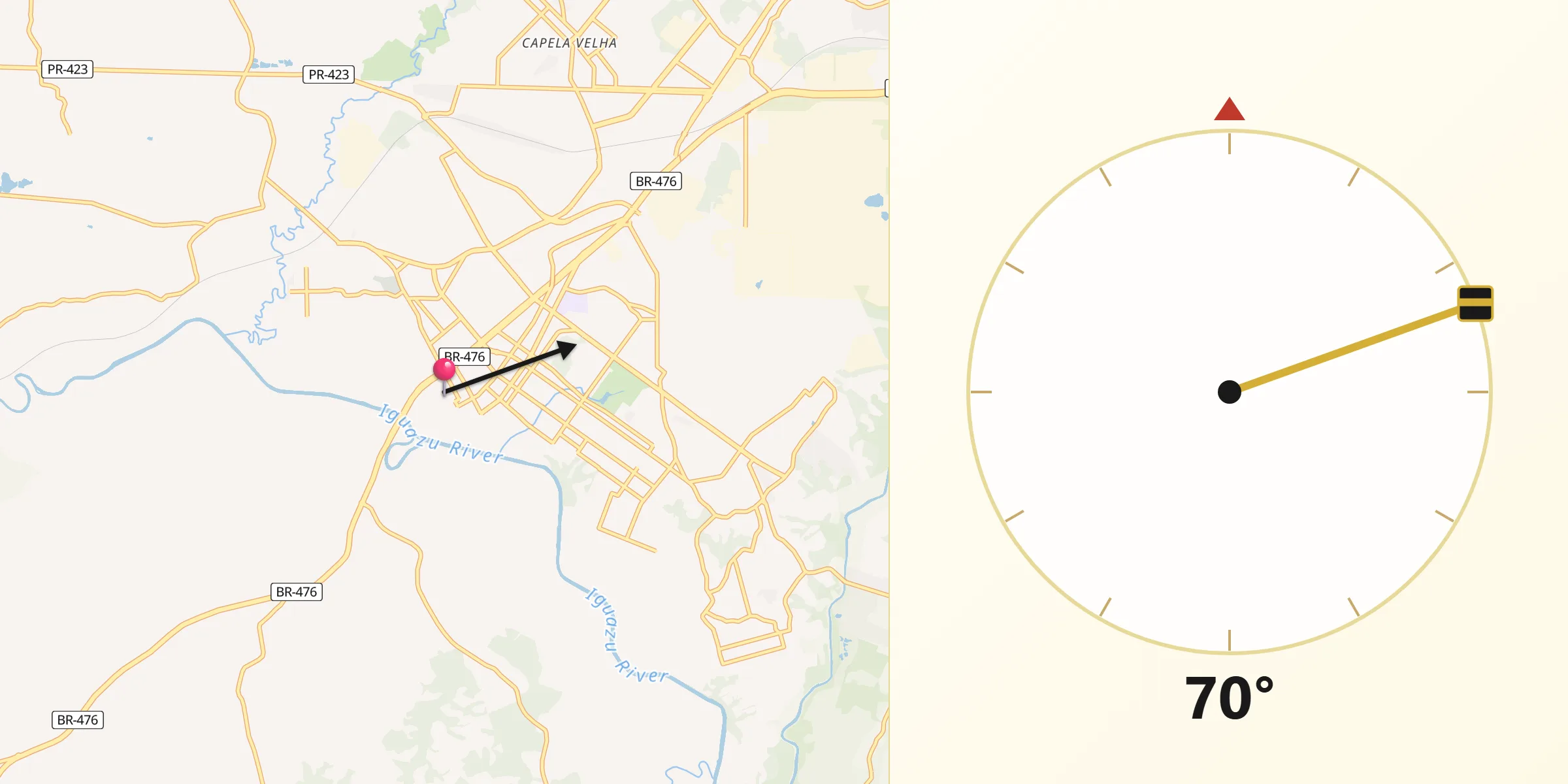 Direção da Qibla a partir de Araucária
