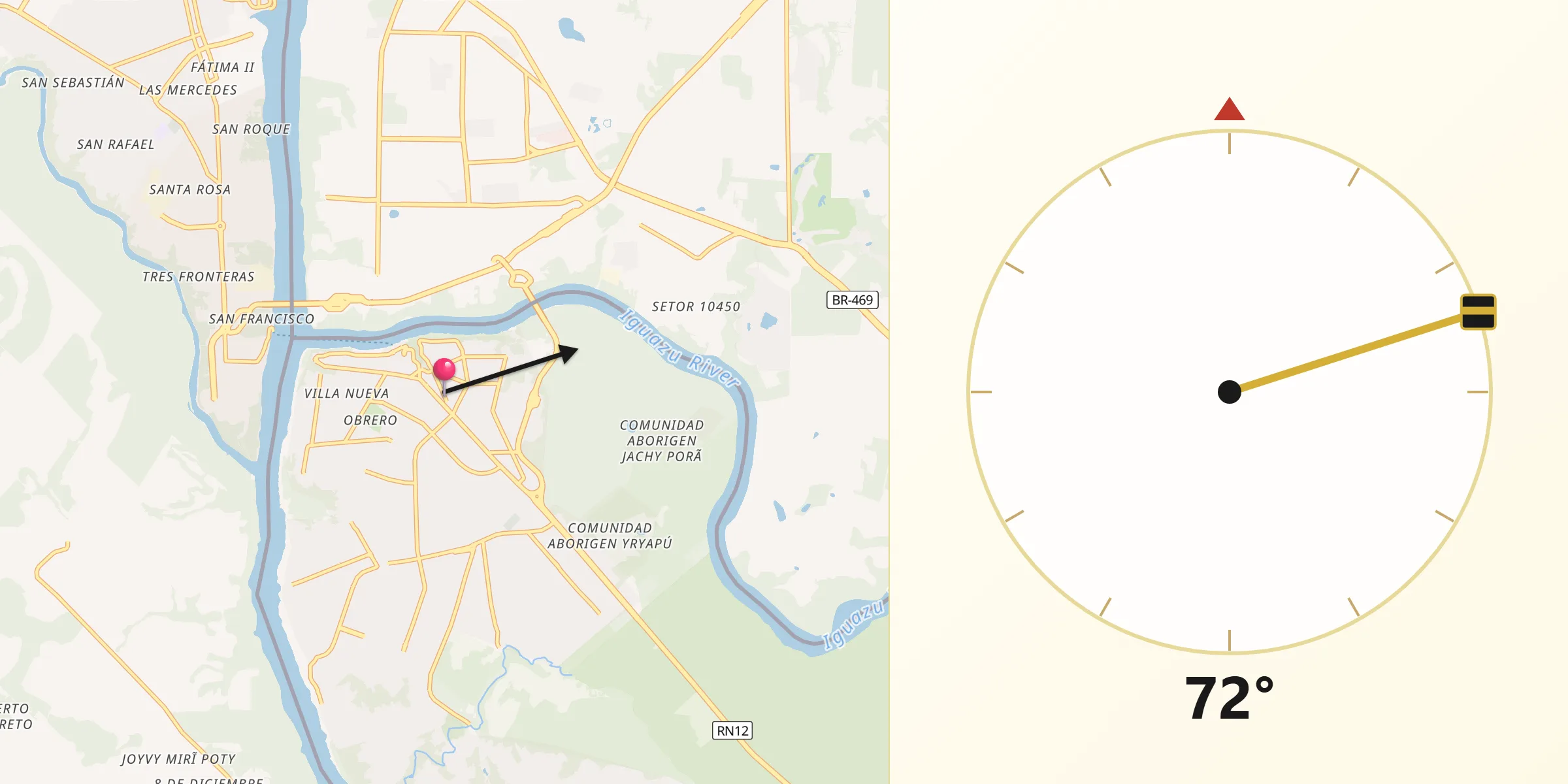 Dirección de la Qibla desde Puerto Iguazú
