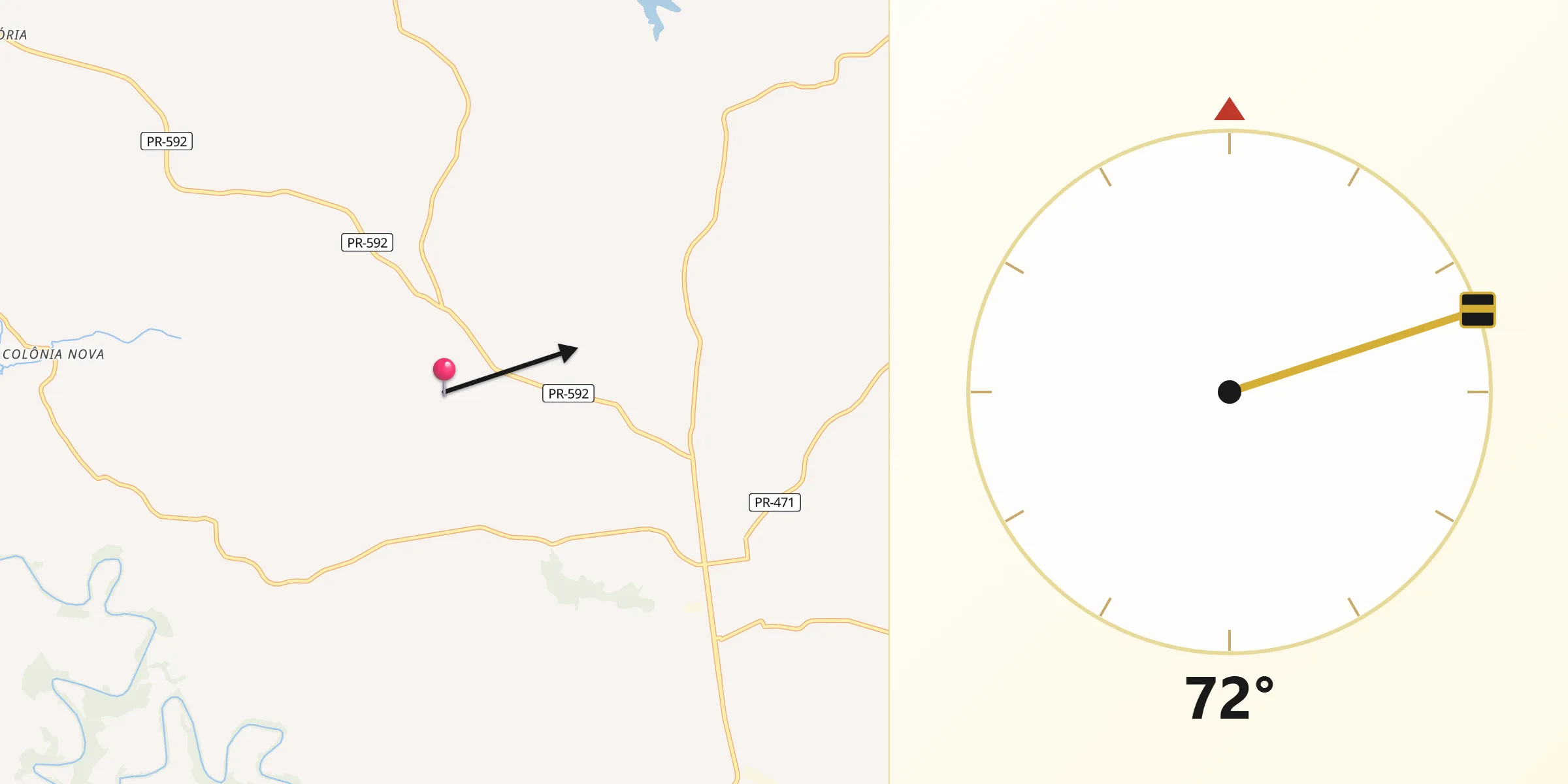 Direção da Qibla a partir de Nova Prata do Iguaçu