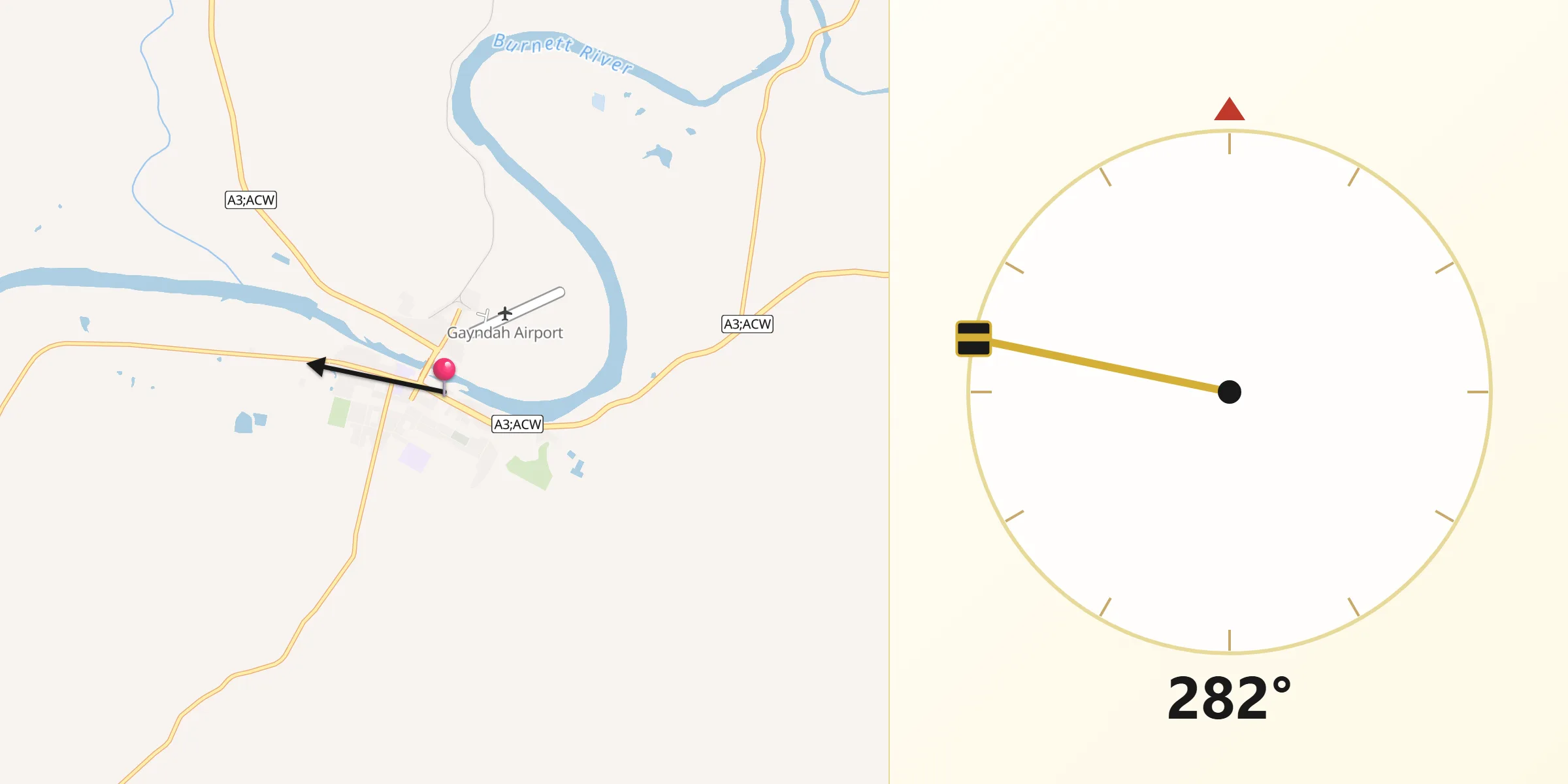 Qibla Direction from Gayndah