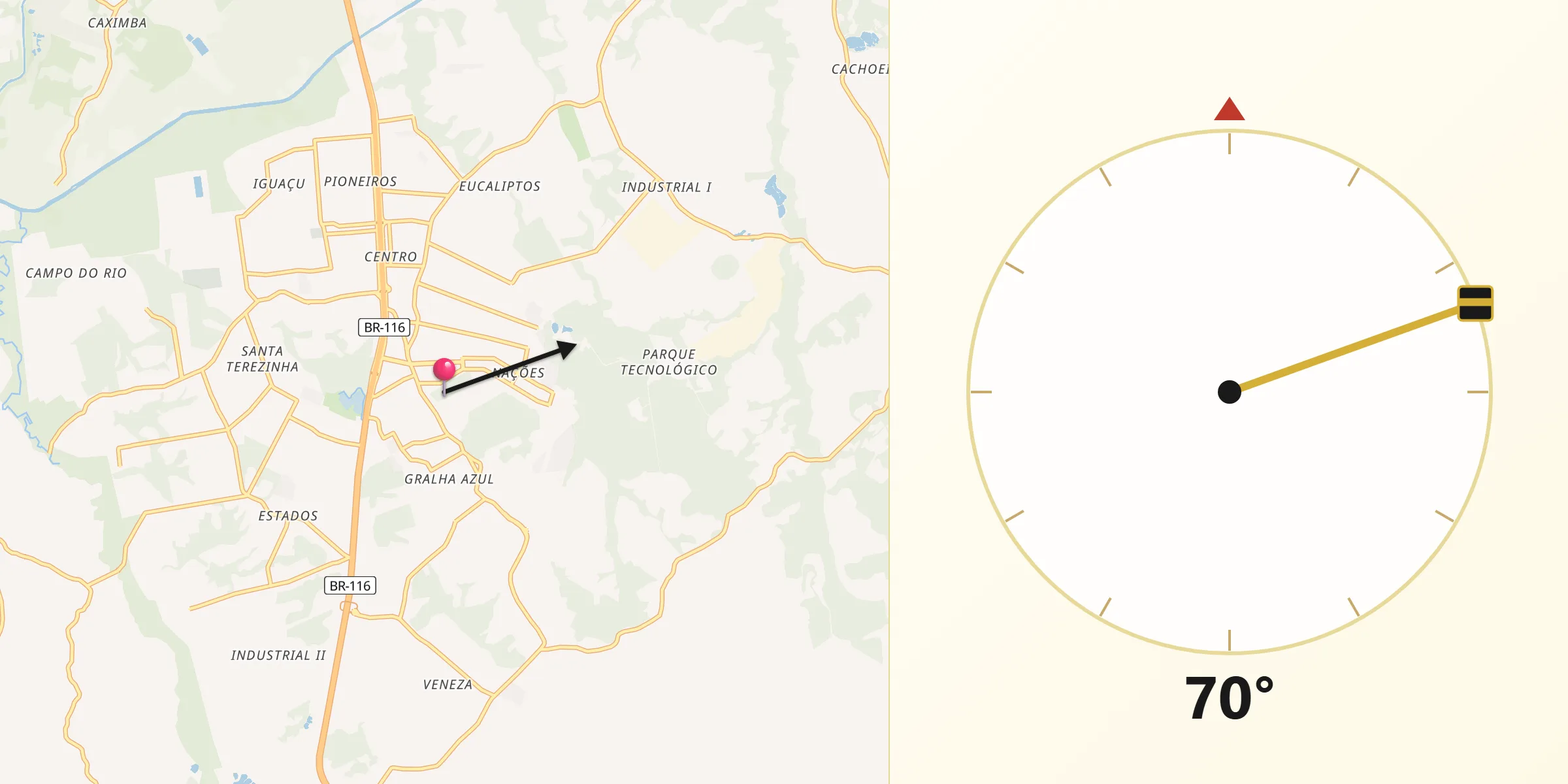 Direção da Qibla a partir de Fazenda Rio Grande