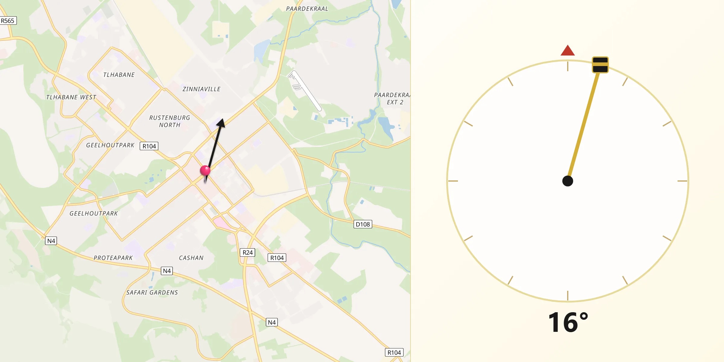 Qibla Direction from Rustenburg