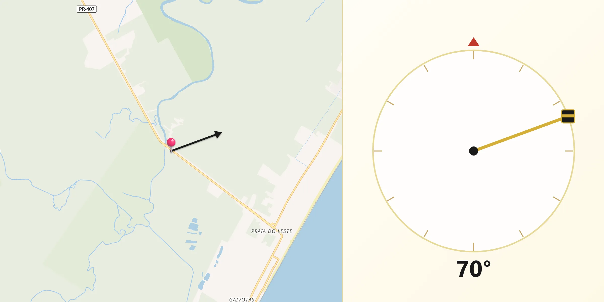 Direção da Qibla a partir de Pontal do Paraná