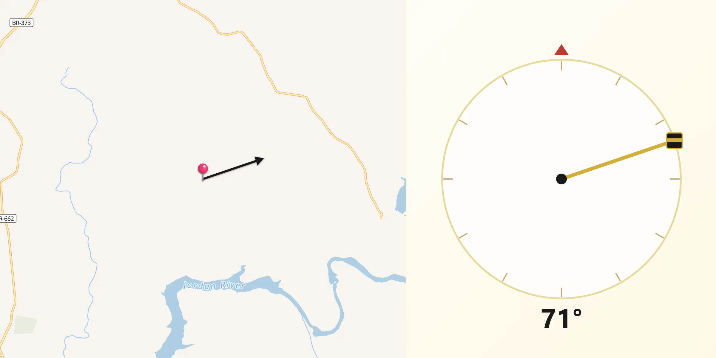 Direção da Qibla a partir de Foz do Jordão