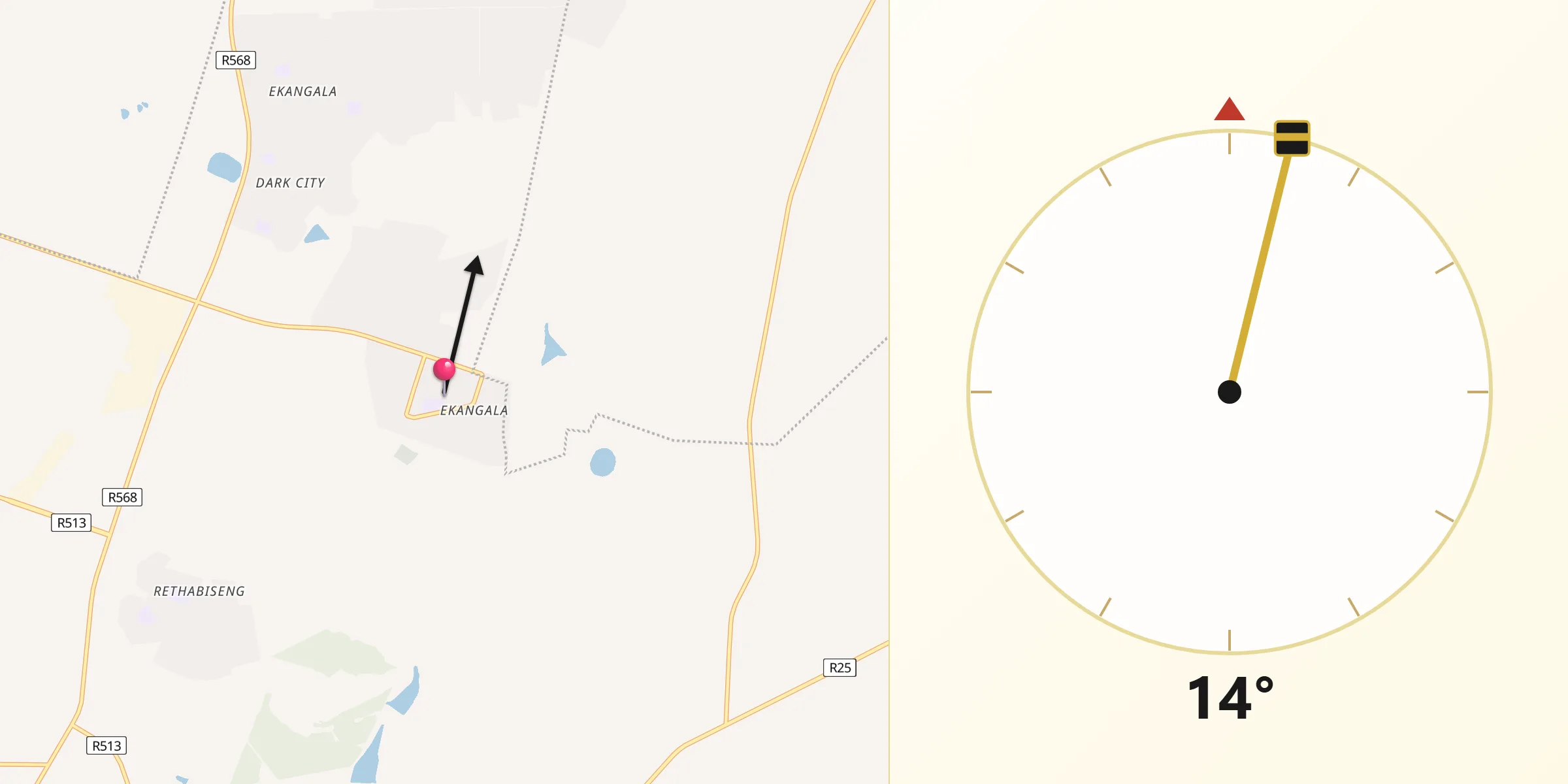 Qibla Direction from Ekangala