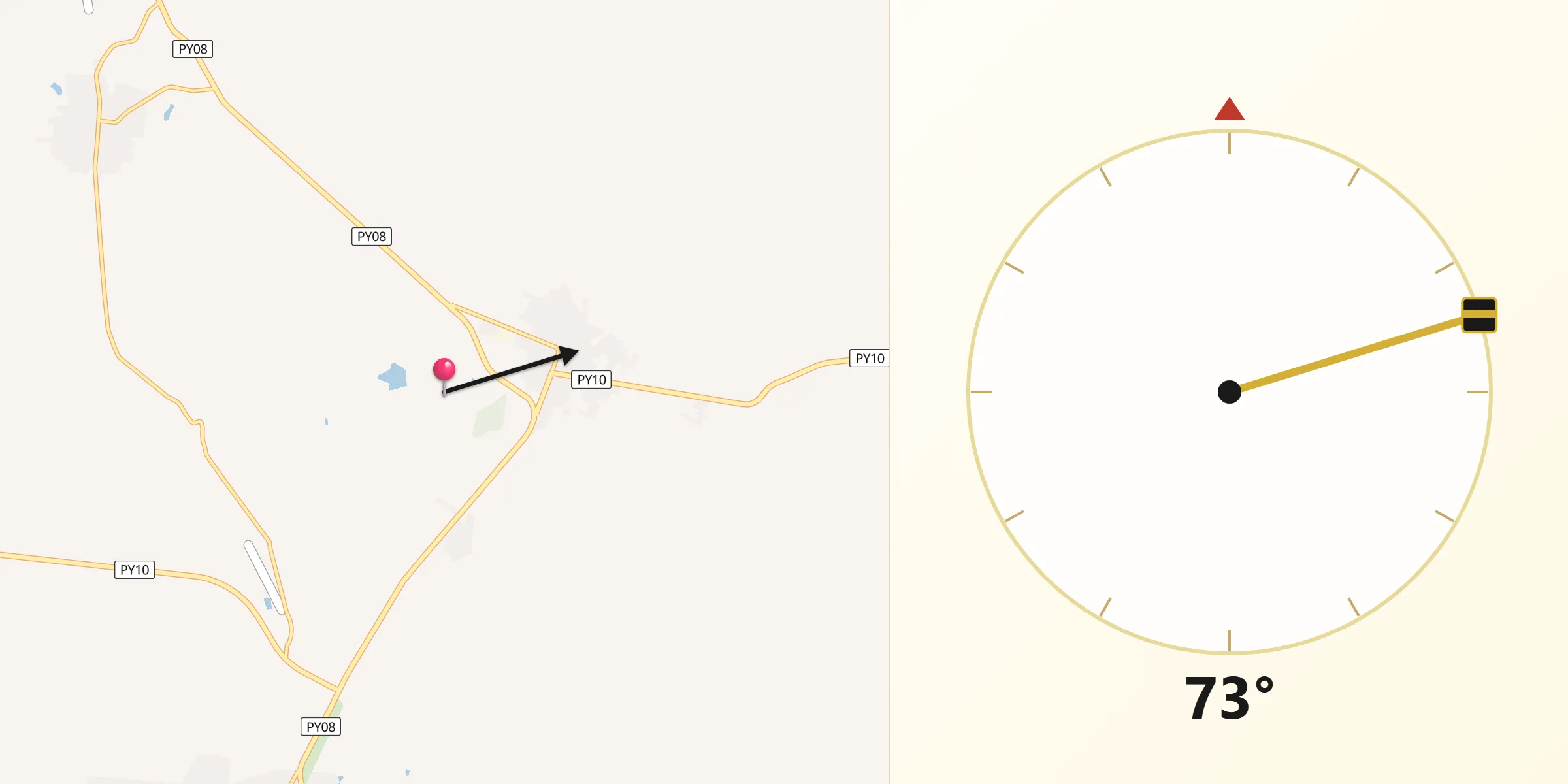 Dirección de la Qibla desde Mbocayaty