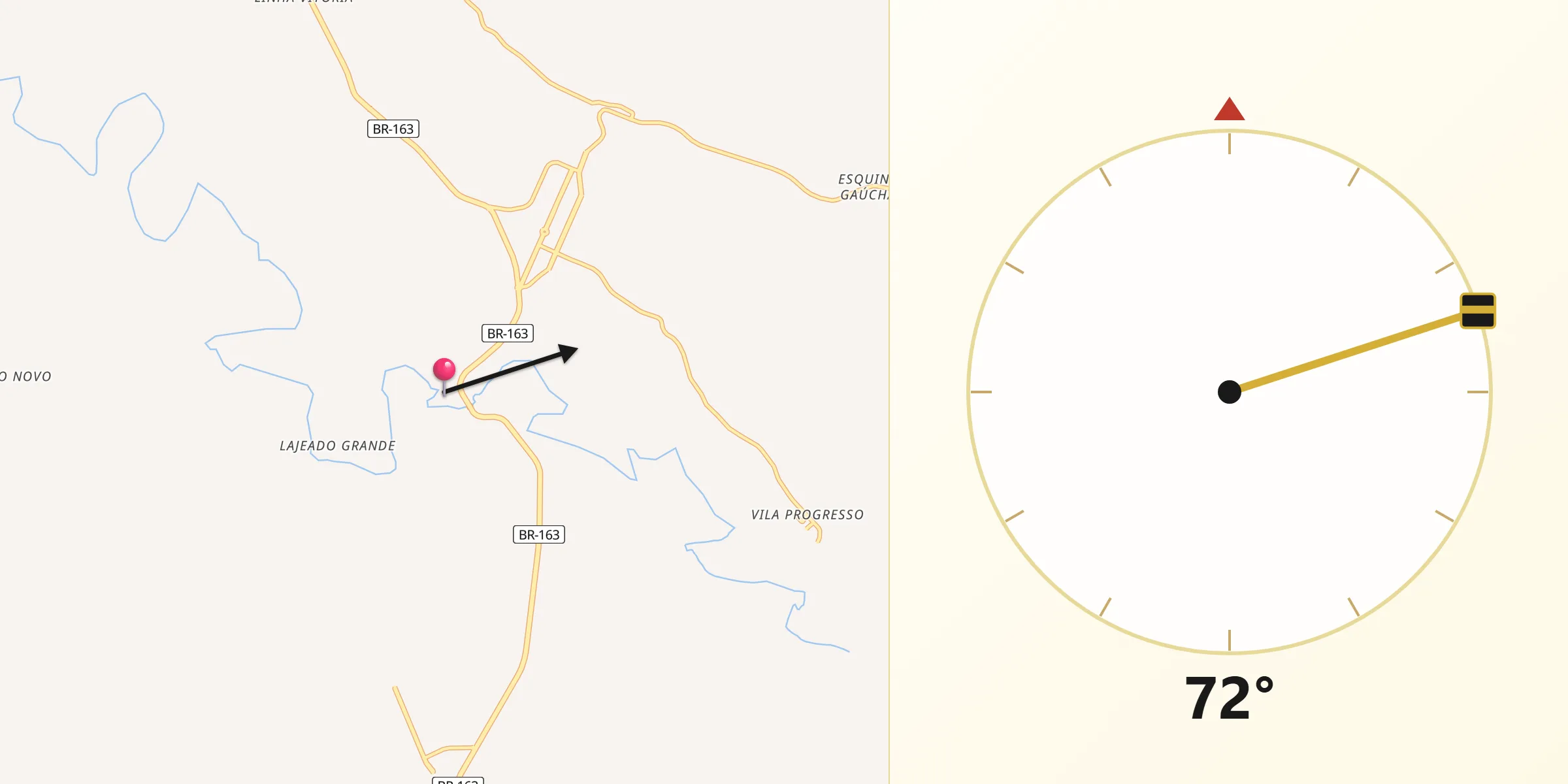 Direção da Qibla a partir de Pérola d'Oeste