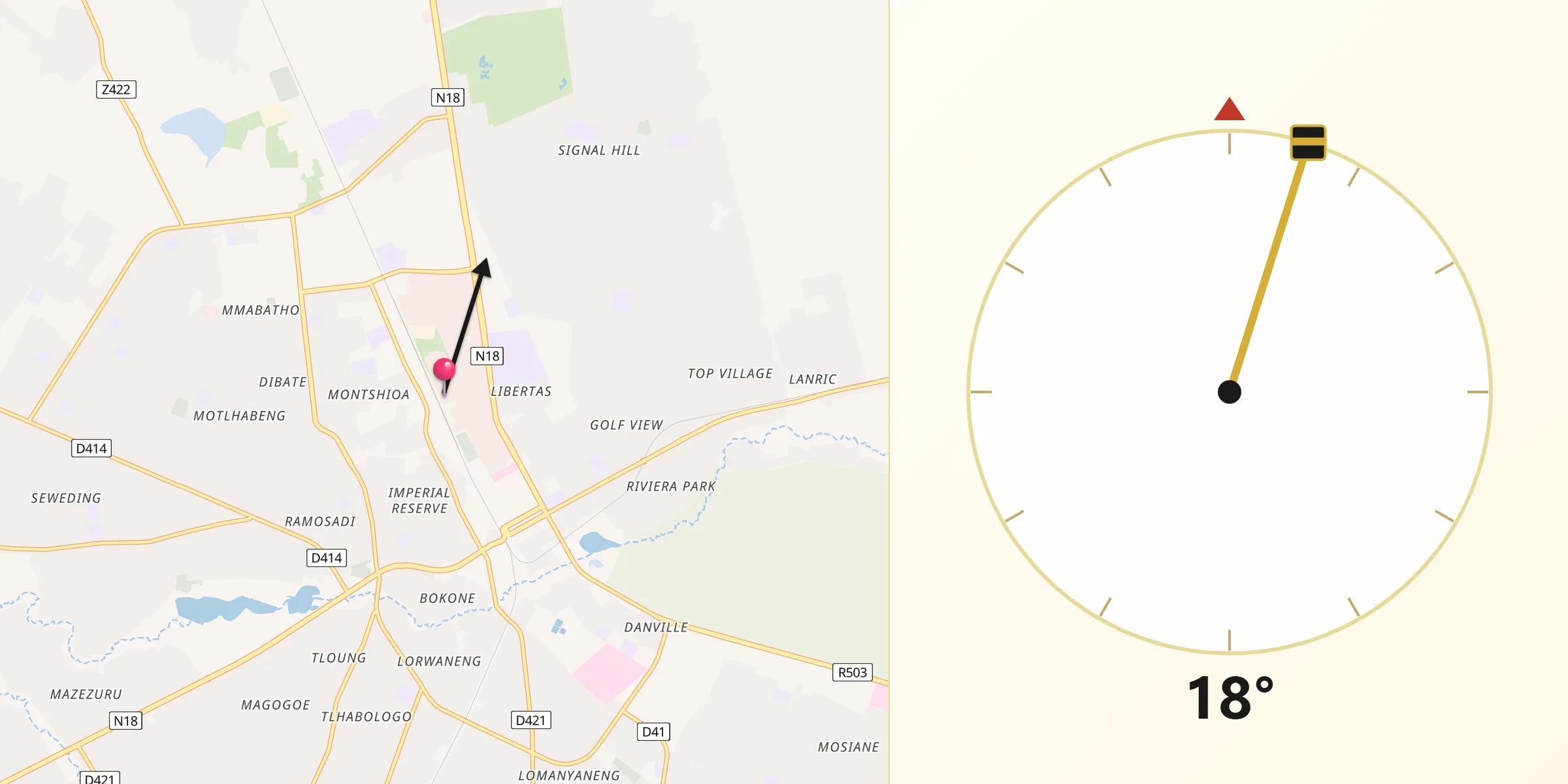 Qibla Direction from Mmabatho
