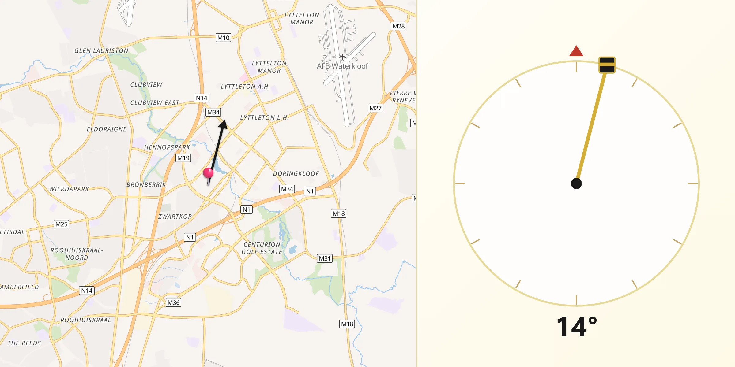 Qibla Direction from Centurion