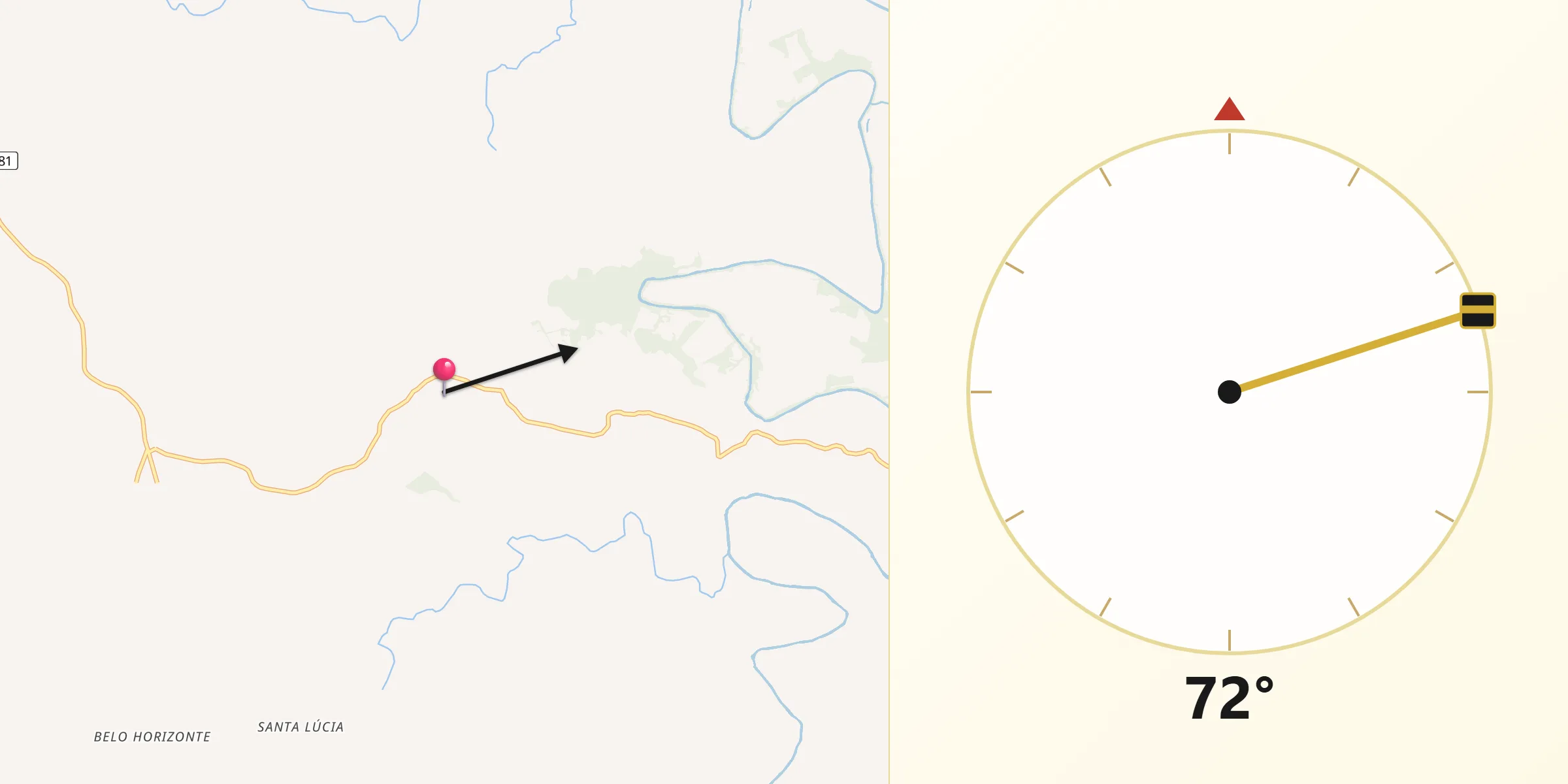 Direção da Qibla a partir de Bela Vista da Caroba