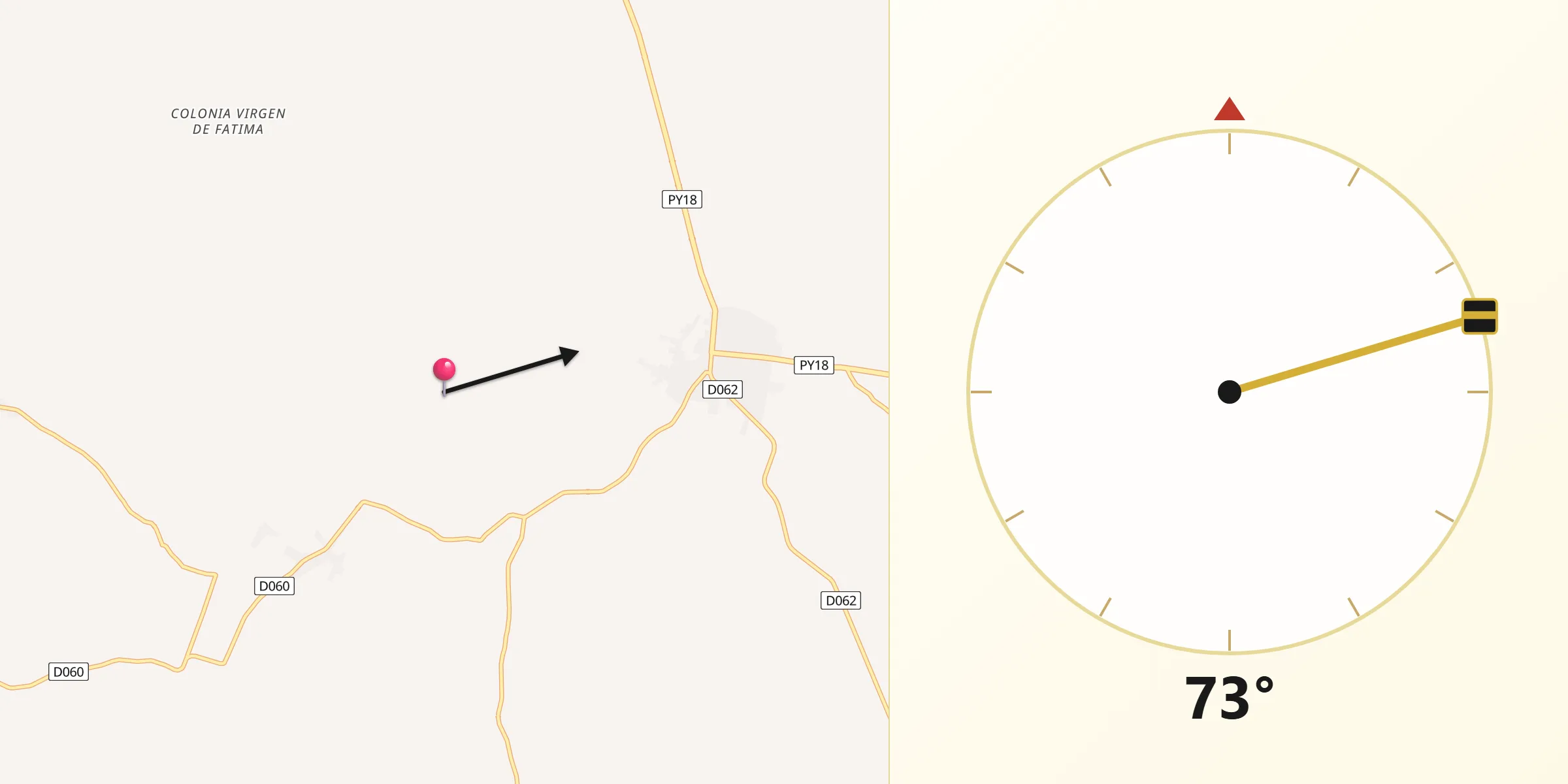 Dirección de la Qibla desde Acahay