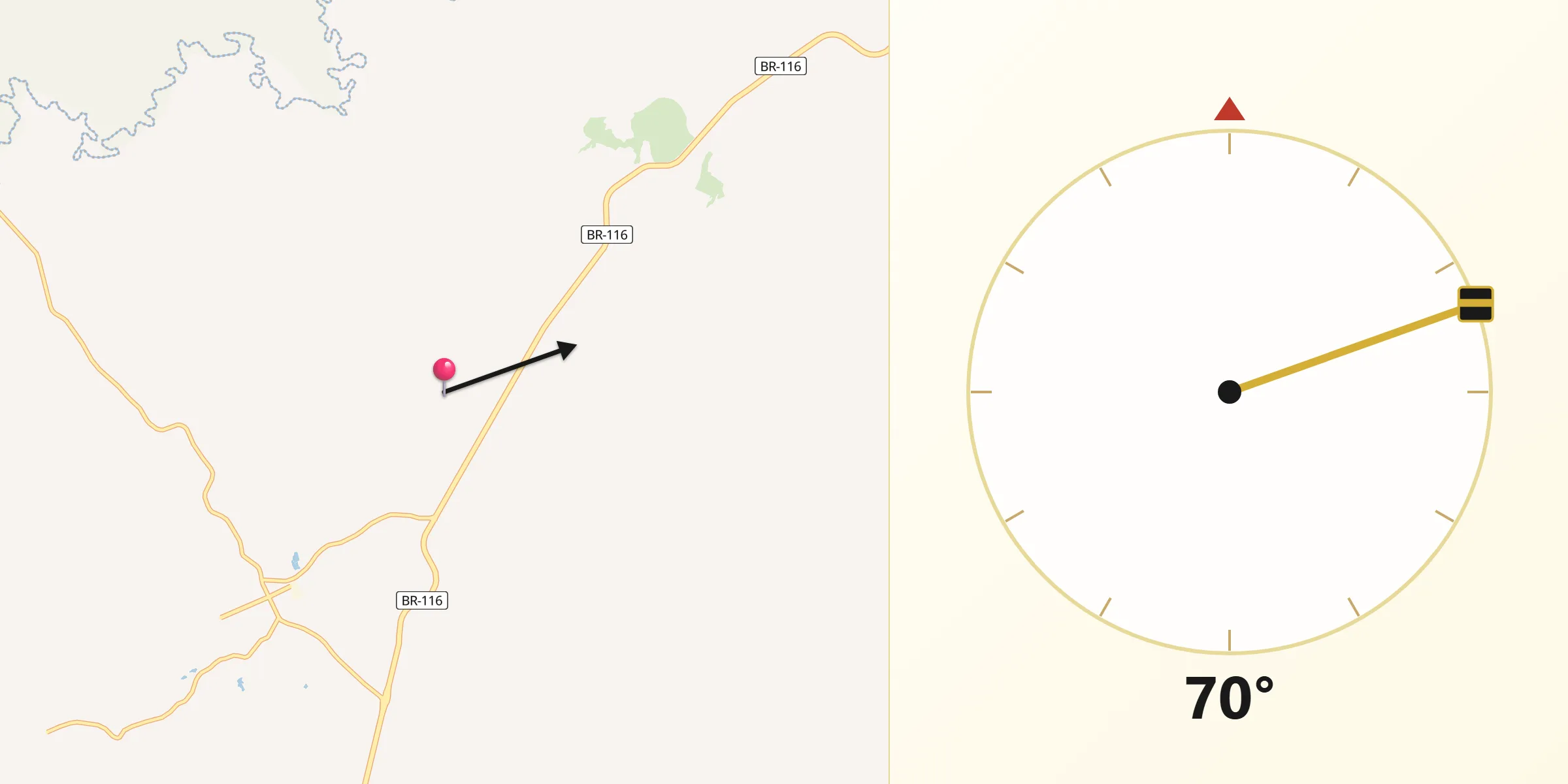 Direção da Qibla a partir de Campo do Tenente