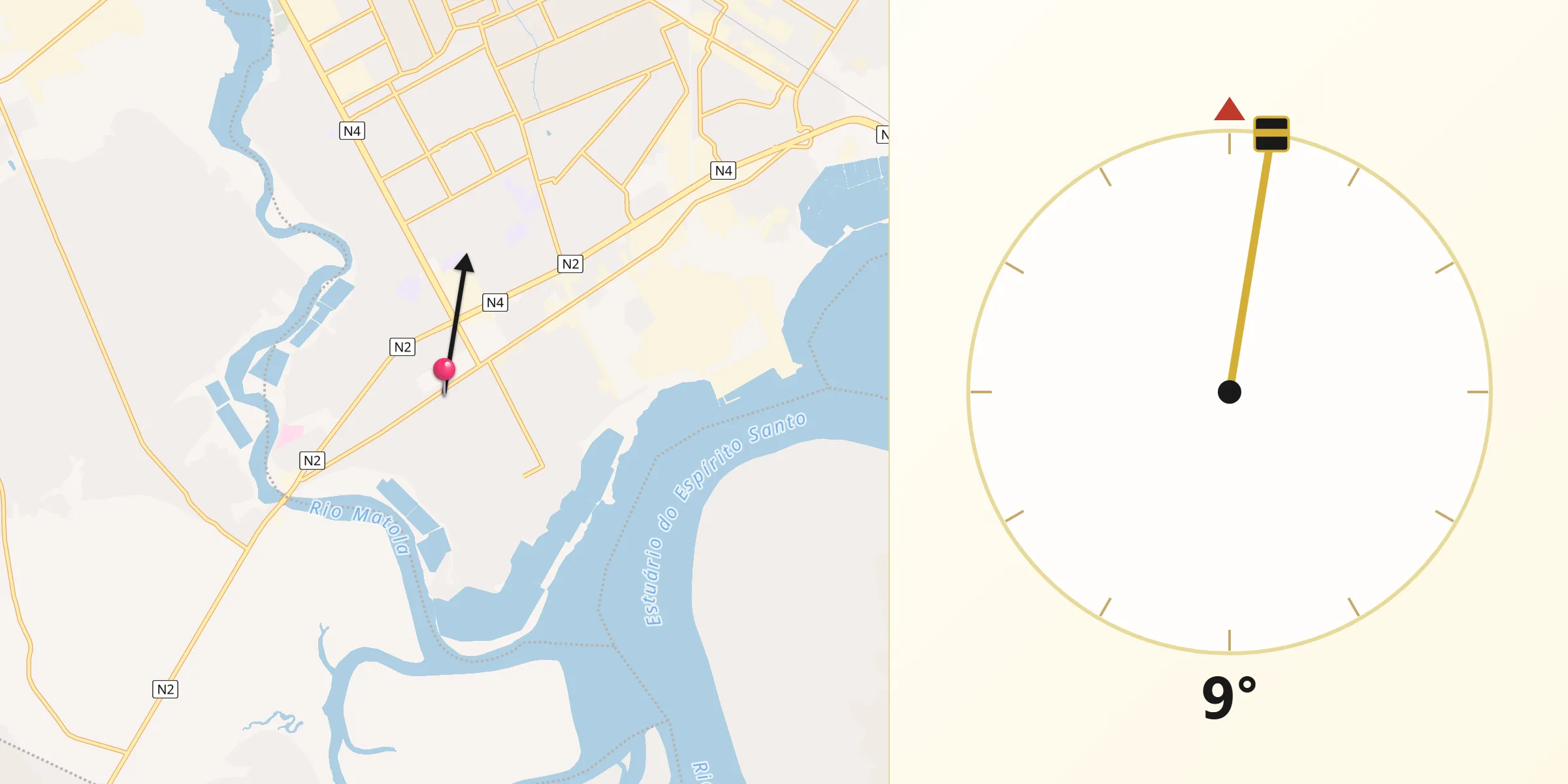 Direção da Qibla a partir de Matola