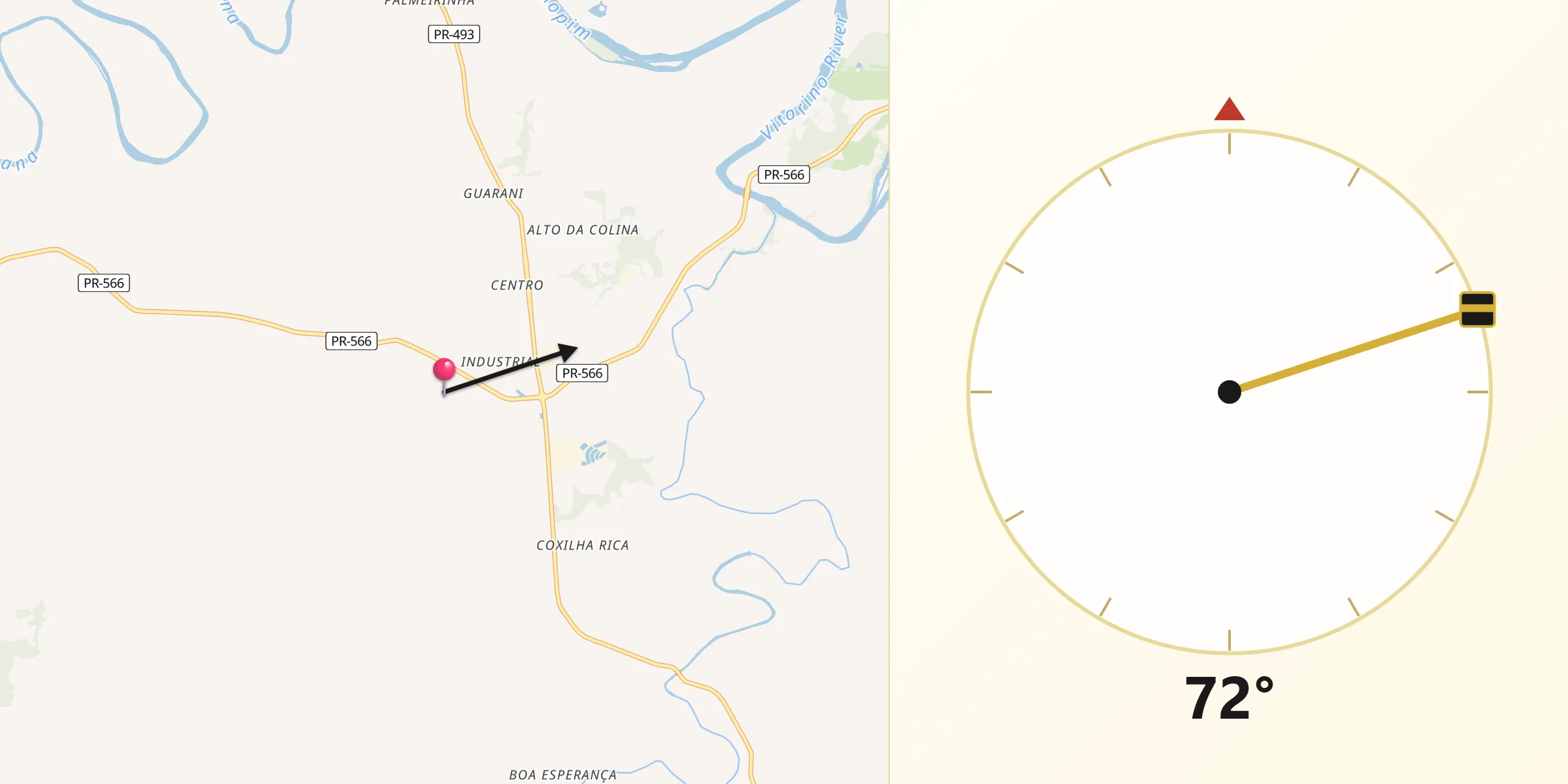 Direção da Qibla a partir de Itapejara d'Oeste