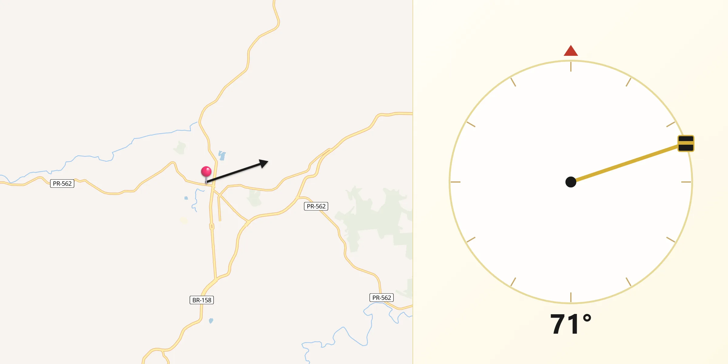 Direção da Qibla a partir de Coronel Vivida