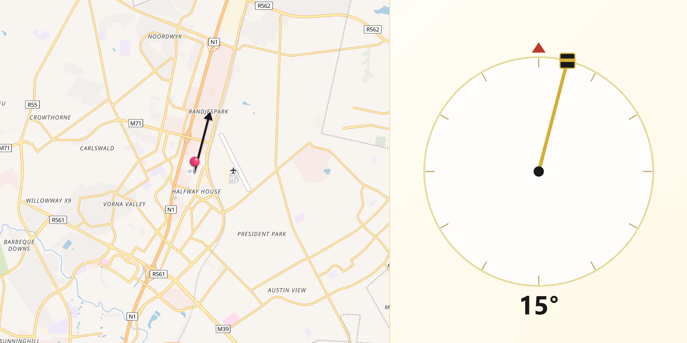 Qibla Direction from Midrand