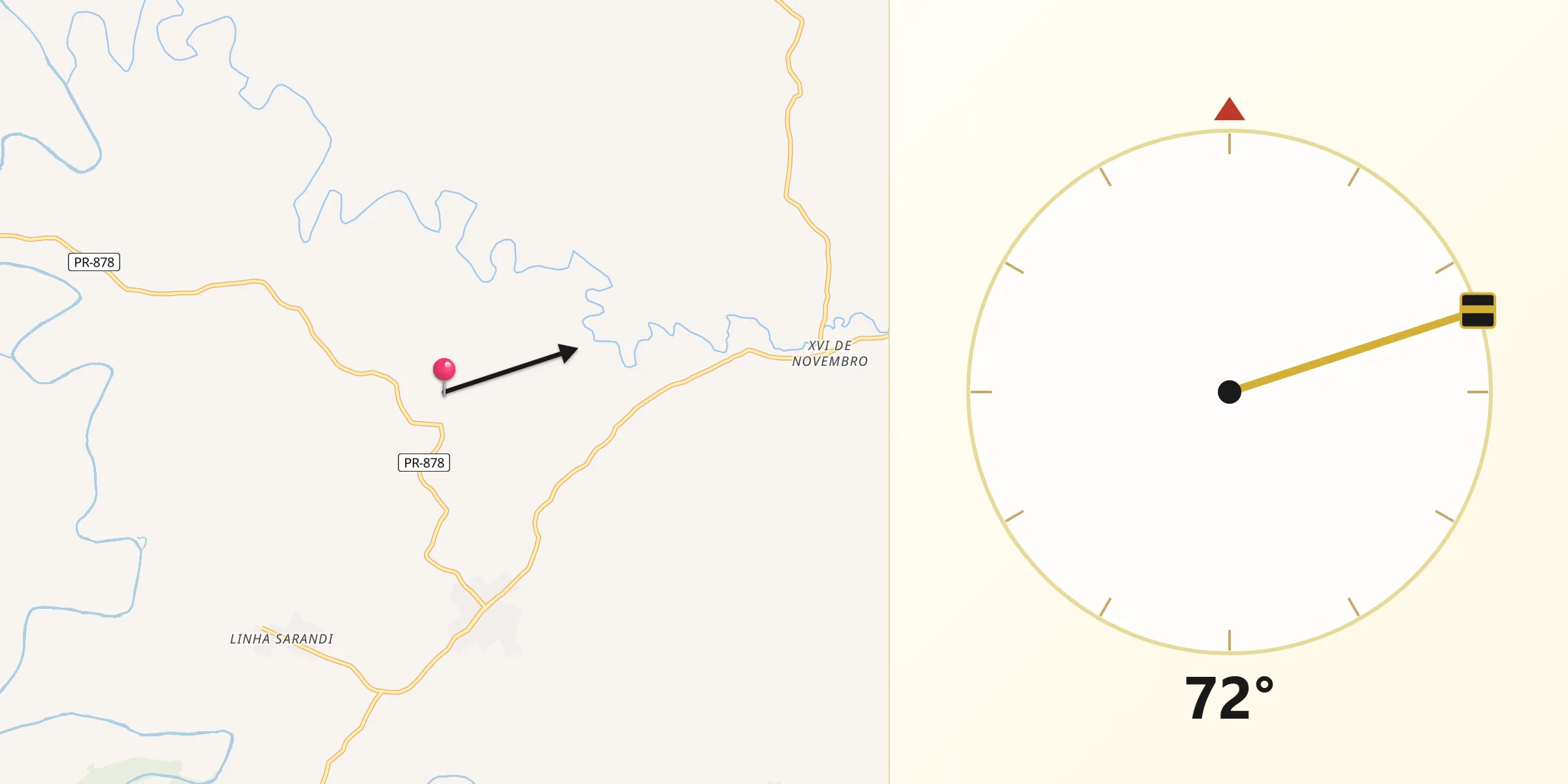Direção da Qibla a partir de Pinhal de São Bento