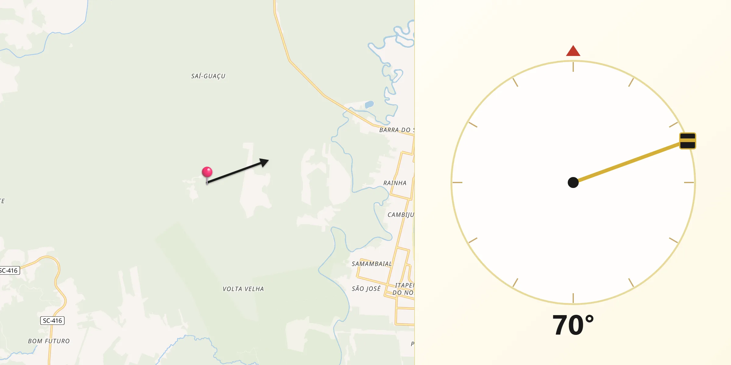 Direção da Qibla a partir de Itapoá