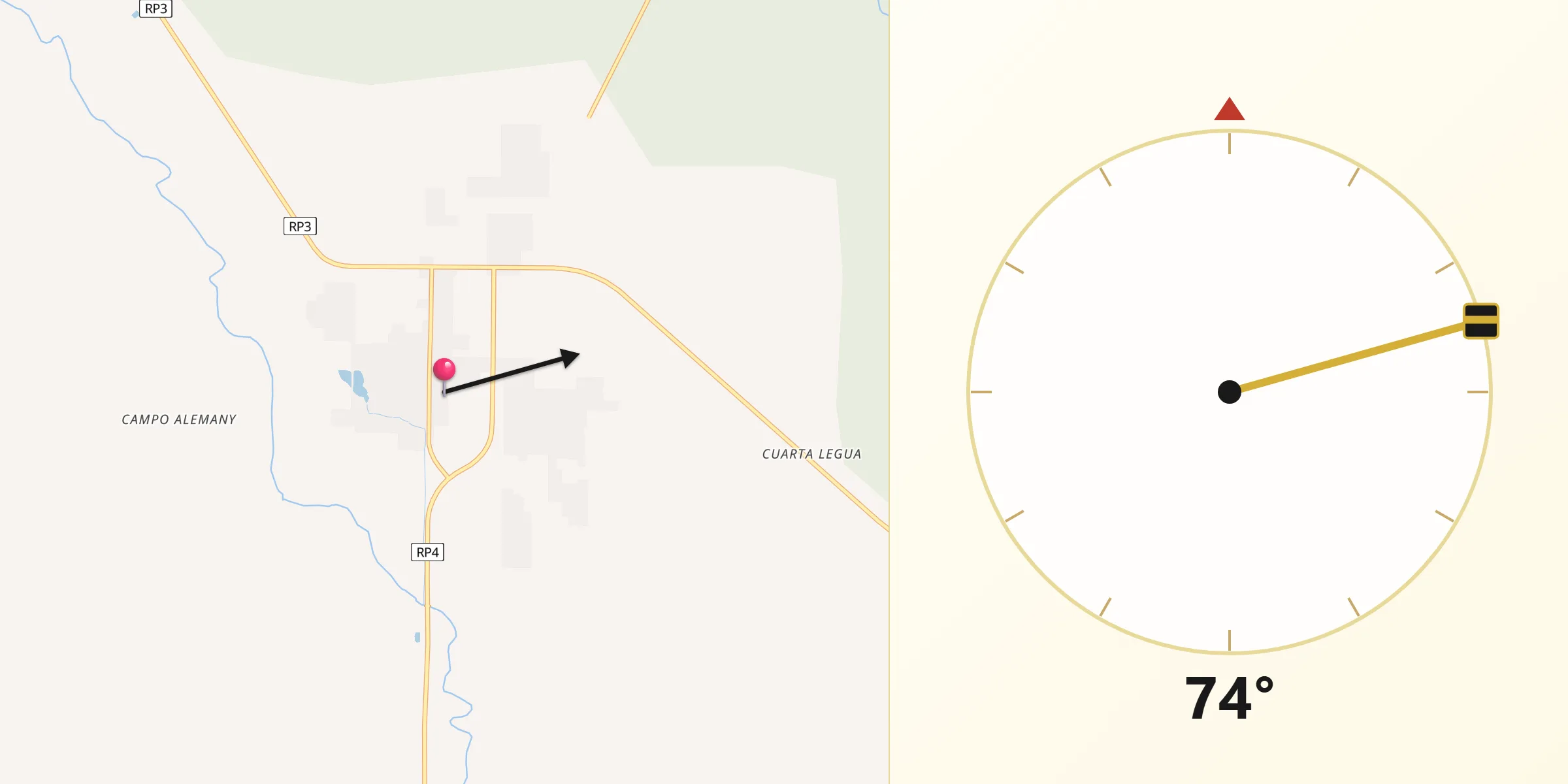Dirección de la Qibla desde Pampa del Indio