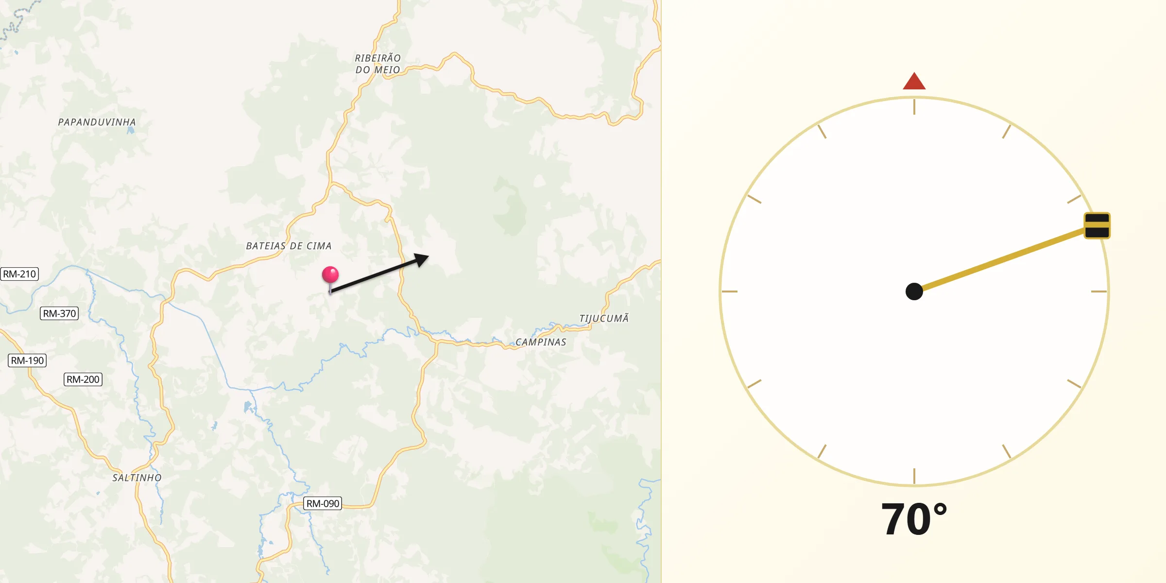 Direção da Qibla a partir de Campo Alegre