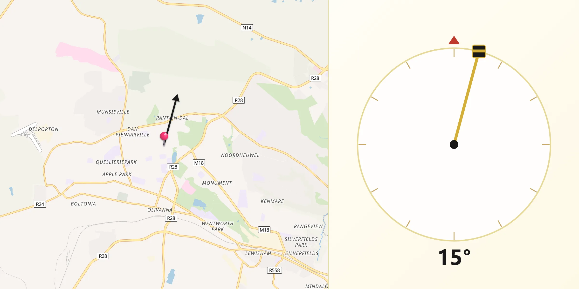Qibla Direction from Krugersdorp
