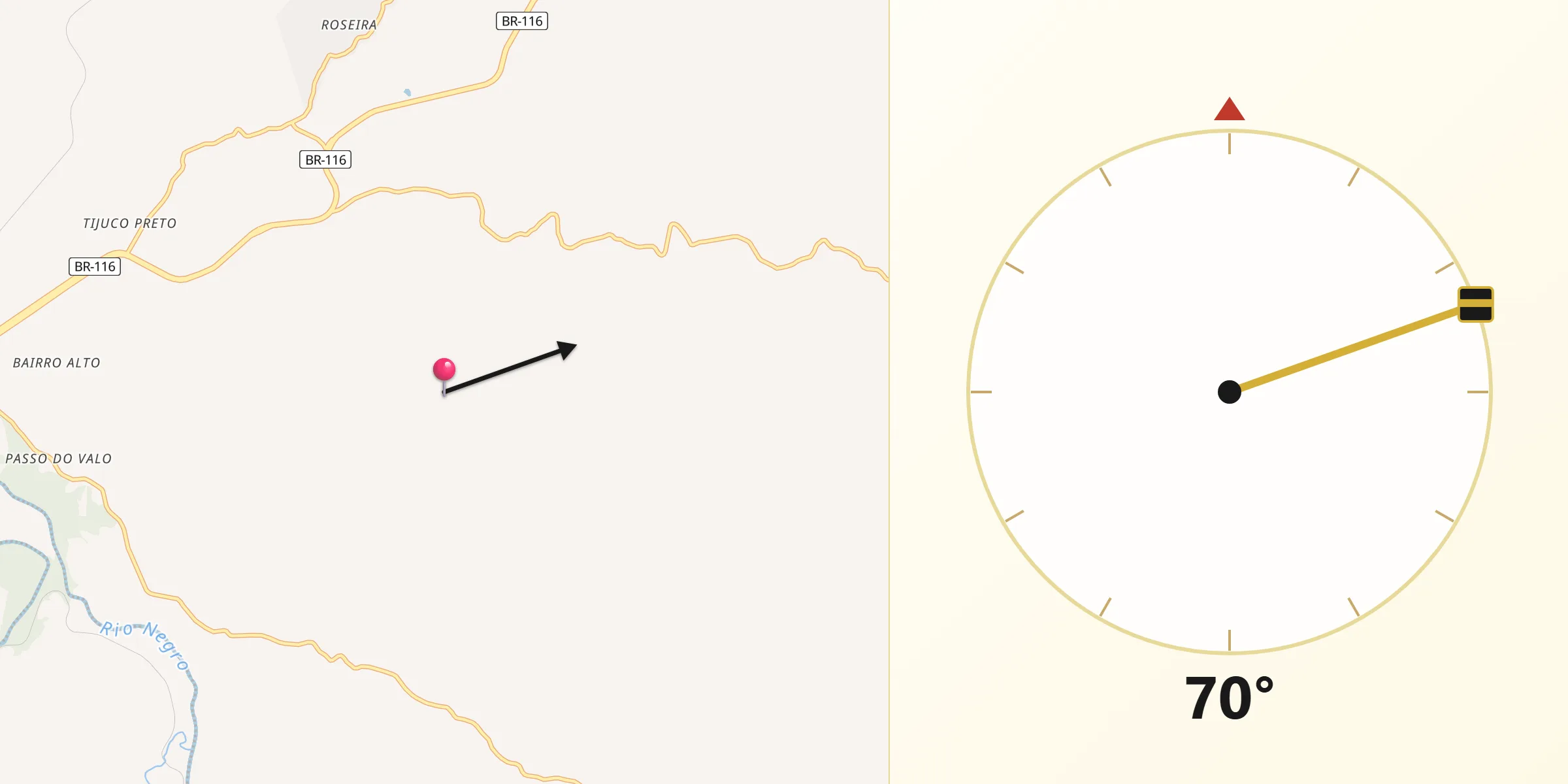Direção da Qibla a partir de Rio Negro