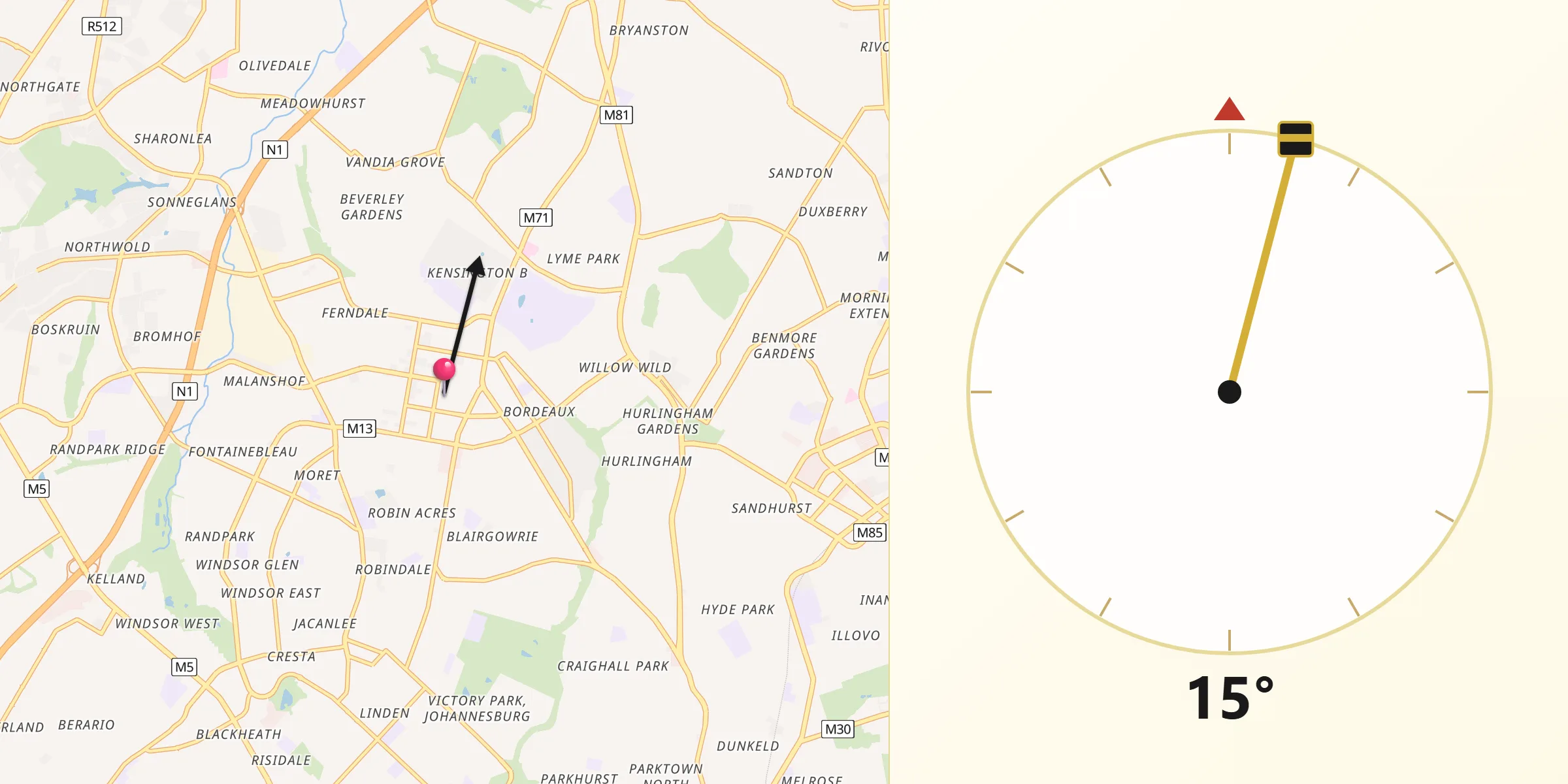 Qibla Direction from Randburg
