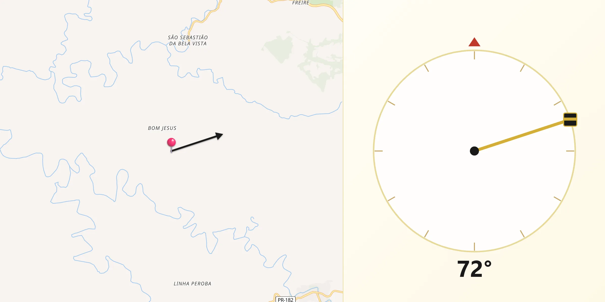 Direção da Qibla a partir de Manfrinópolis