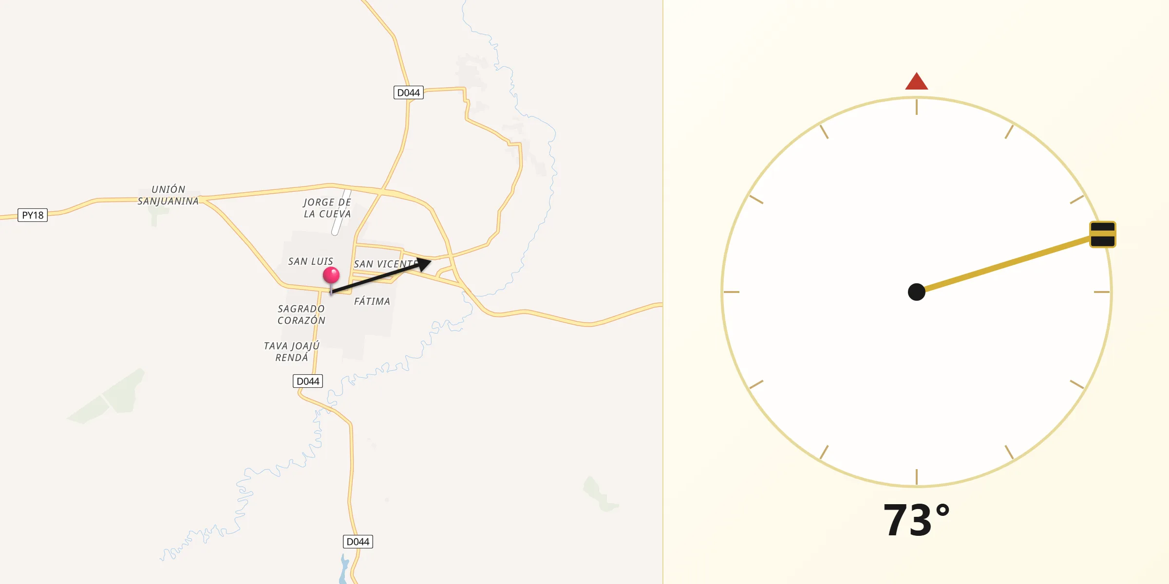 Dirección de la Qibla desde San Juan Nepomuceno