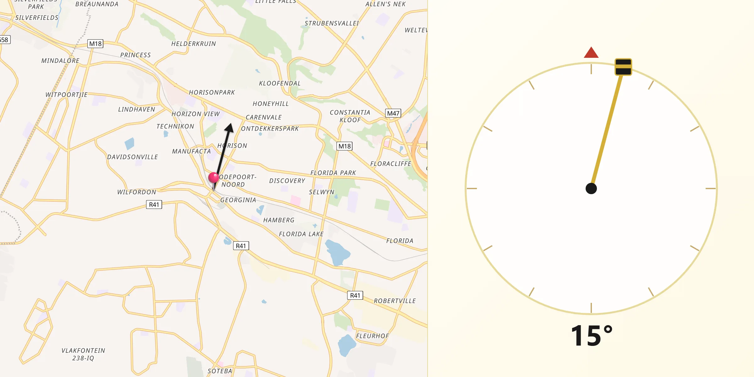 Qibla Direction from Roodepoort