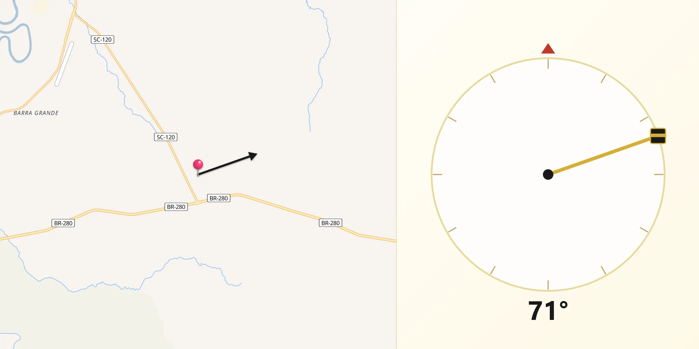 Direção da Qibla a partir de Três Barras
