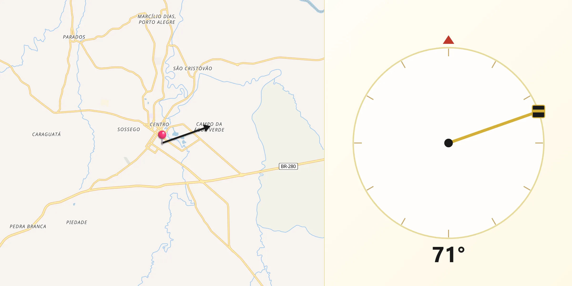Direção da Qibla a partir de Canoinhas