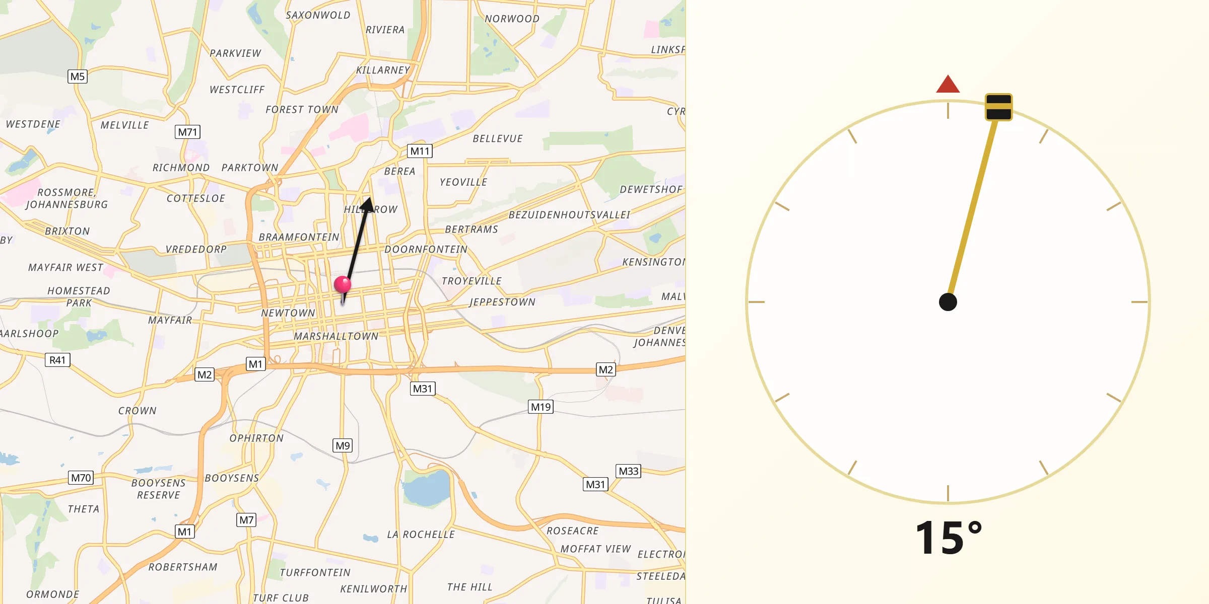 Qibla Direction from Johannesburg