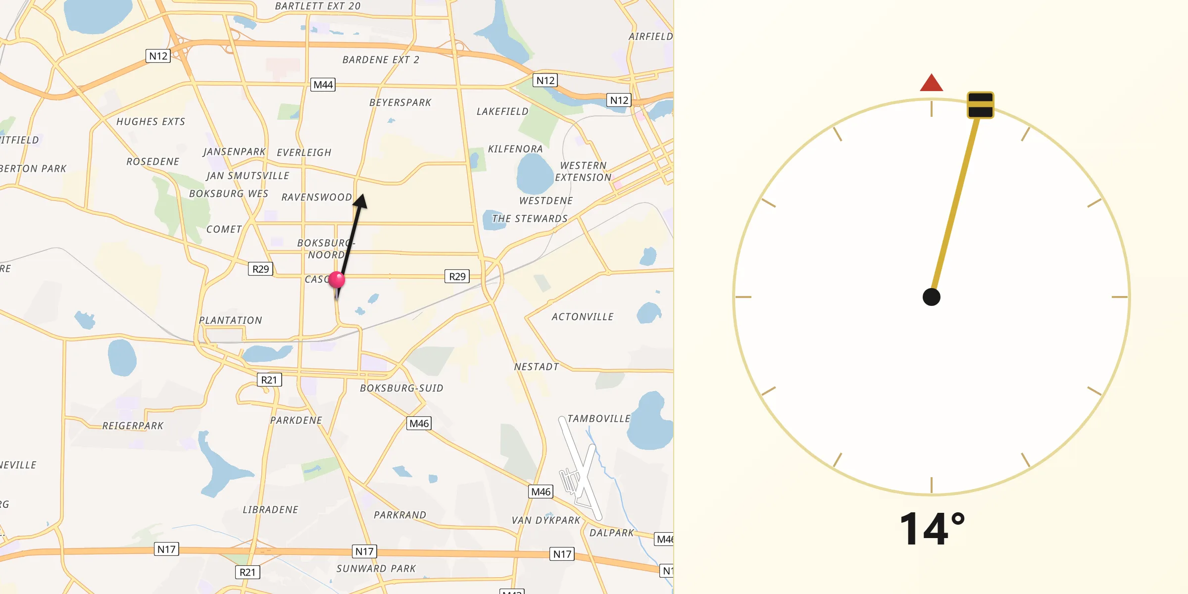 Qibla Direction from Boksburg