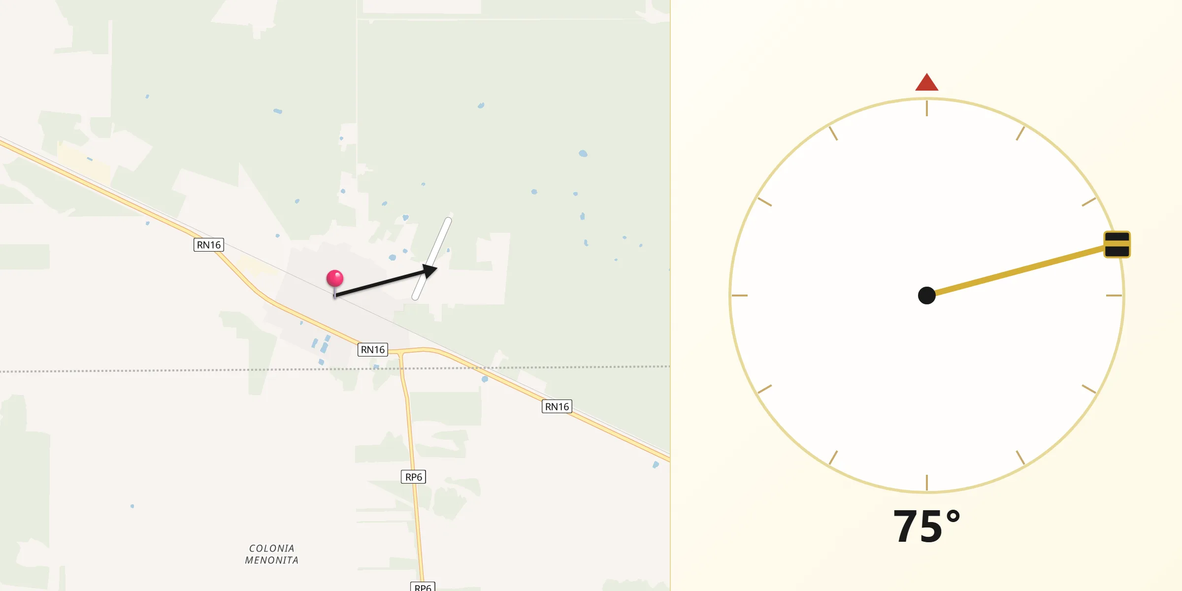 Dirección de la Qibla desde Pampa de los Guanacos