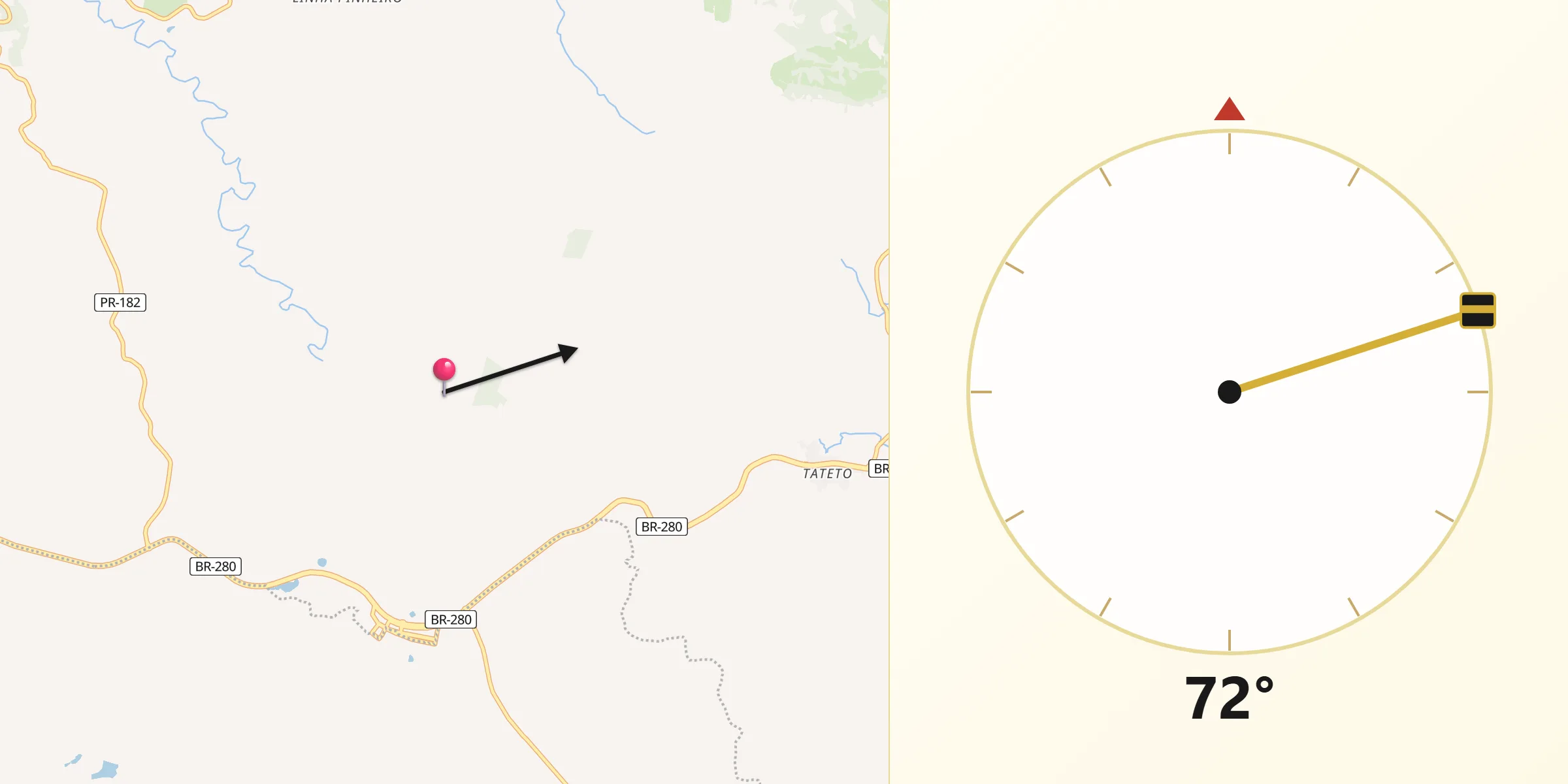 Direção da Qibla a partir de Flor da Serra do Sul