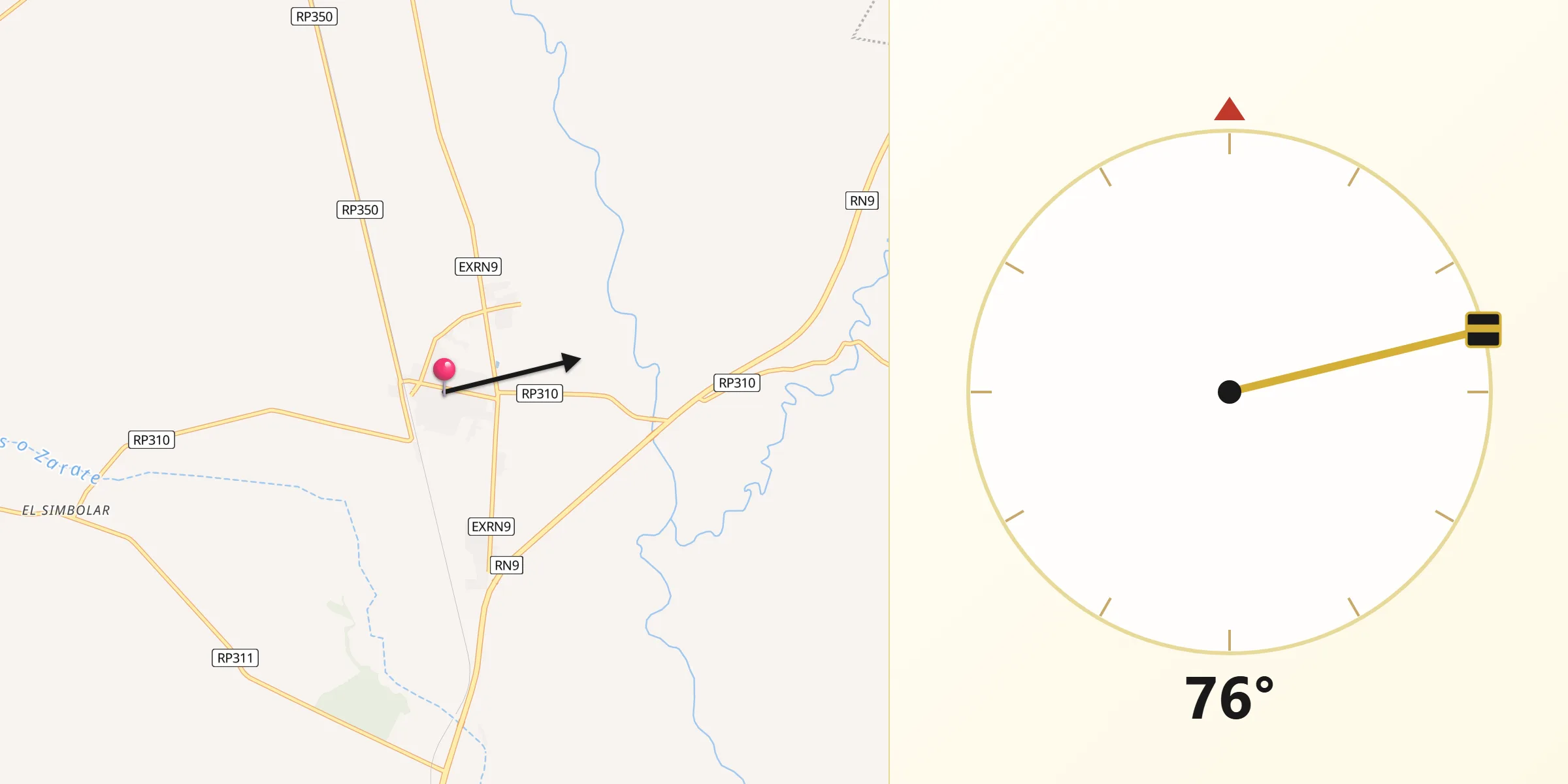 Dirección de la Qibla desde Trancas