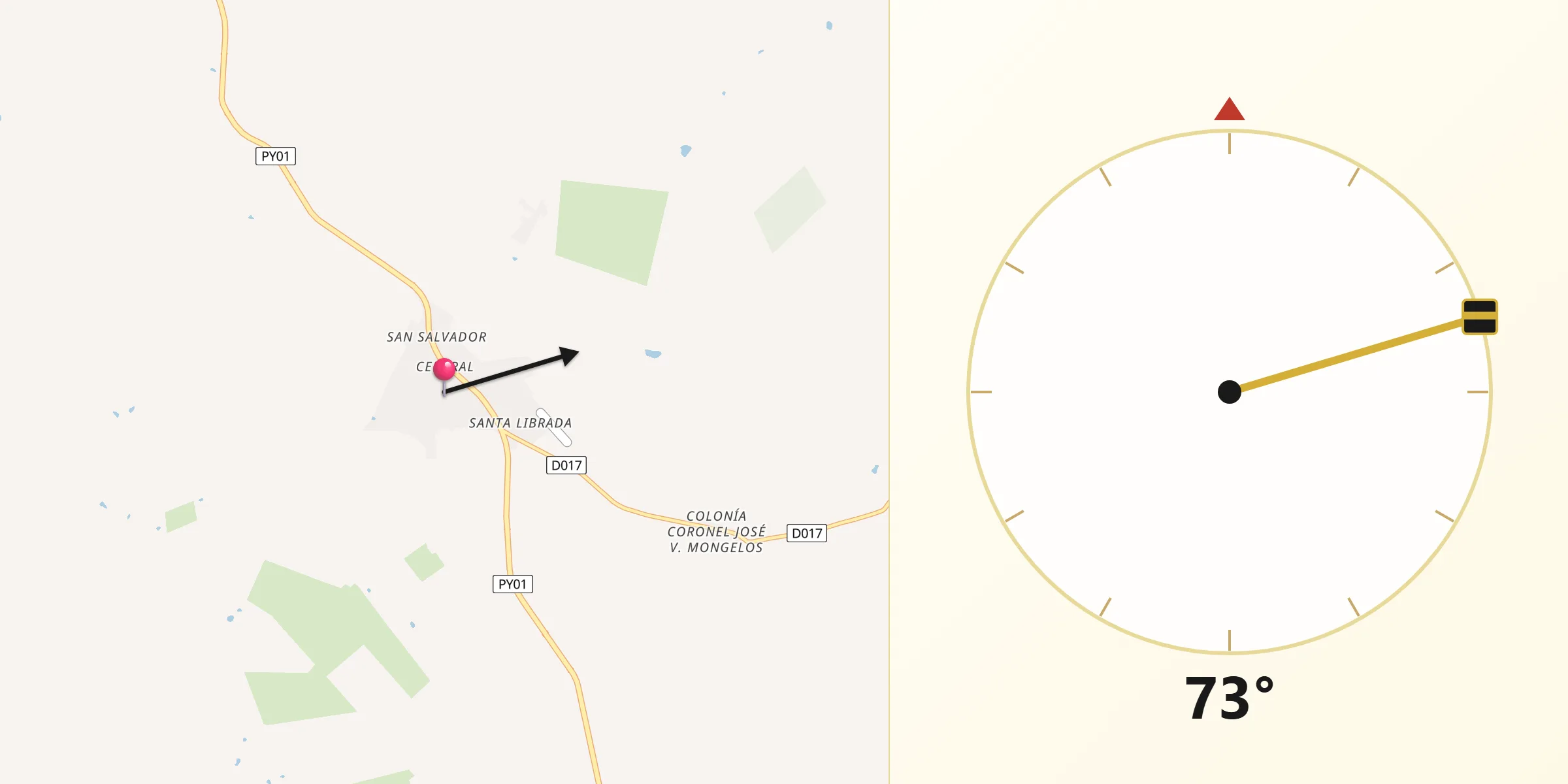 Dirección de la Qibla desde Caapucú
