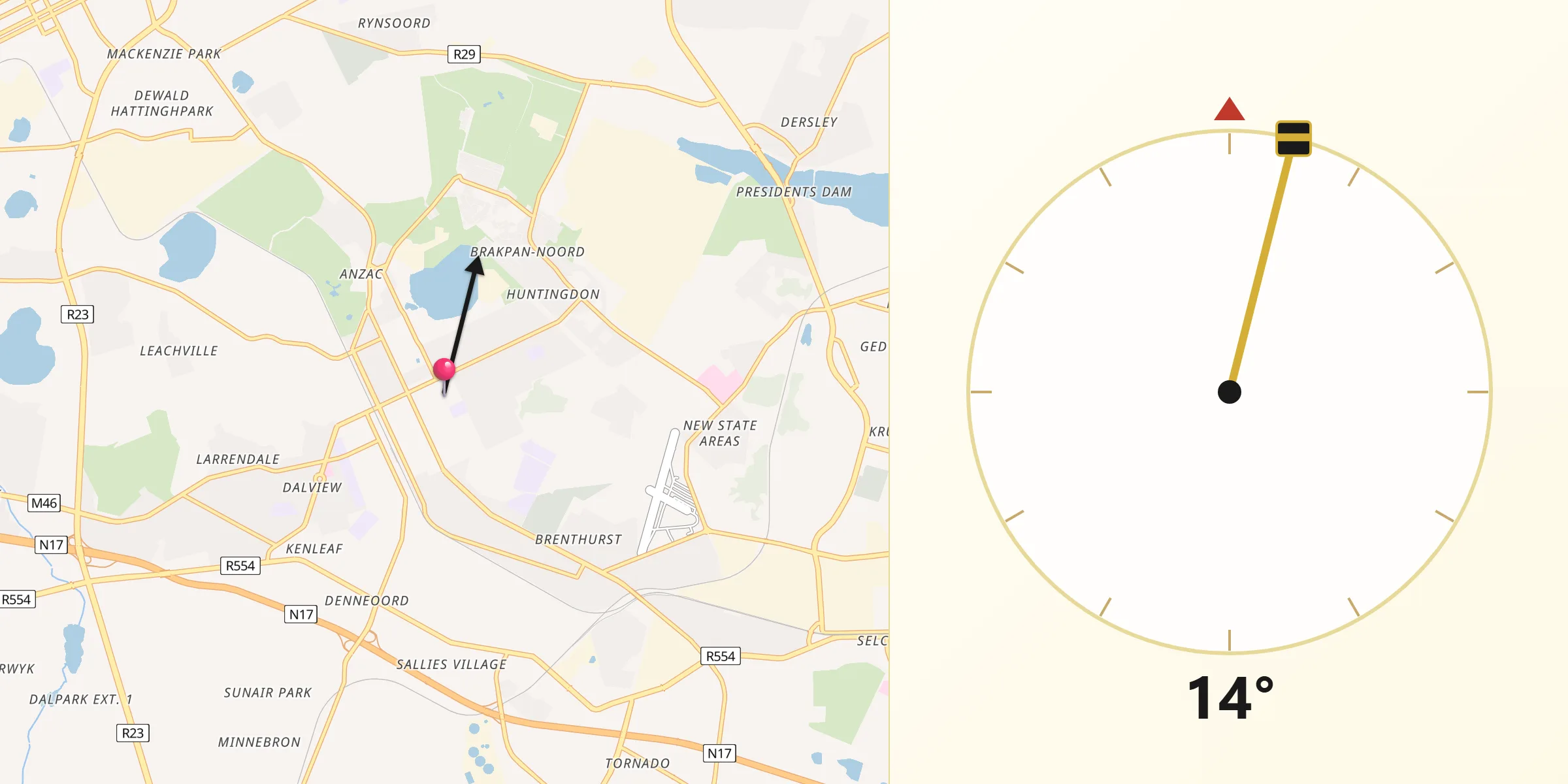 Qibla Direction from Brakpan