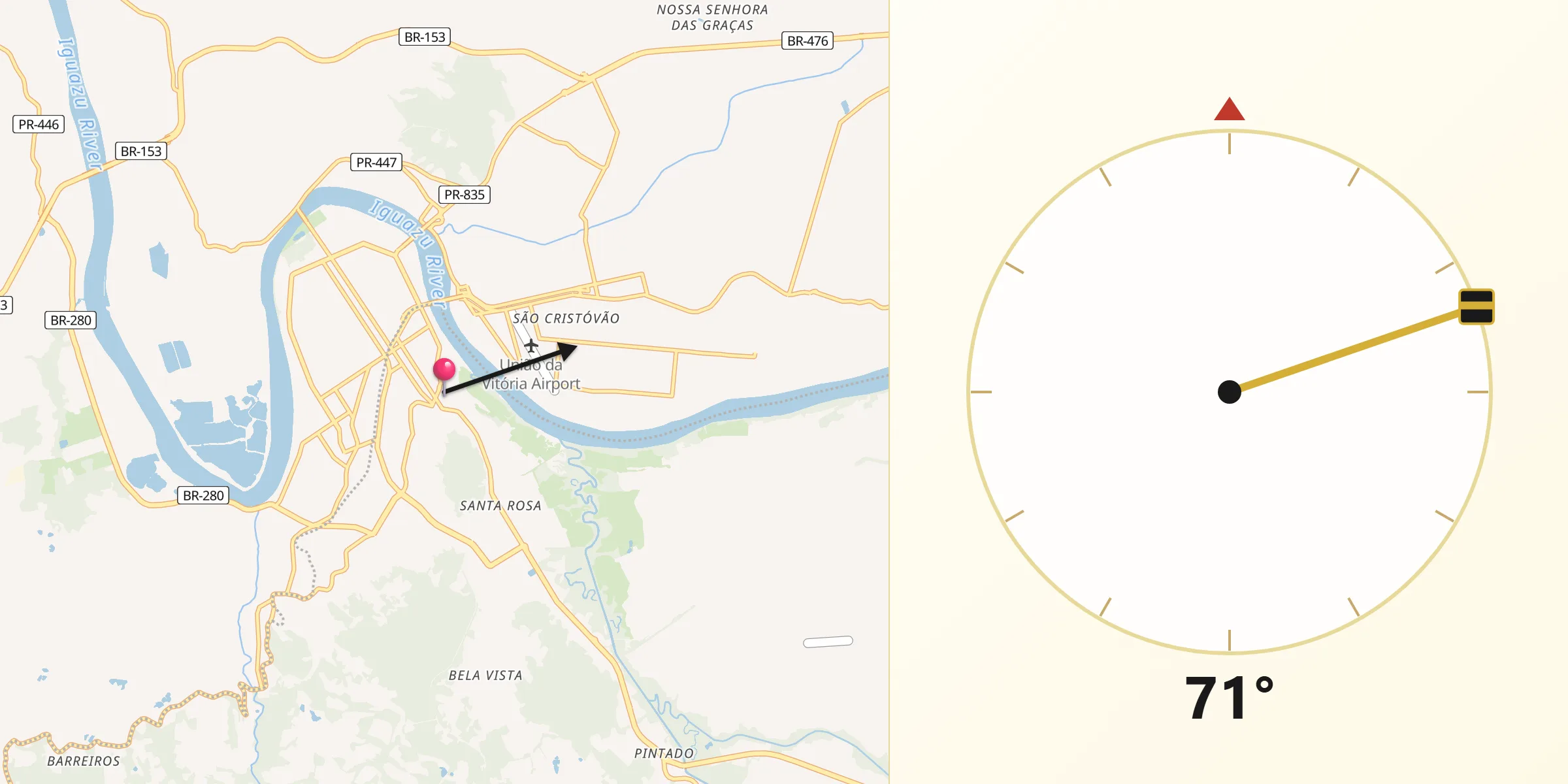 Direção da Qibla a partir de Porto União