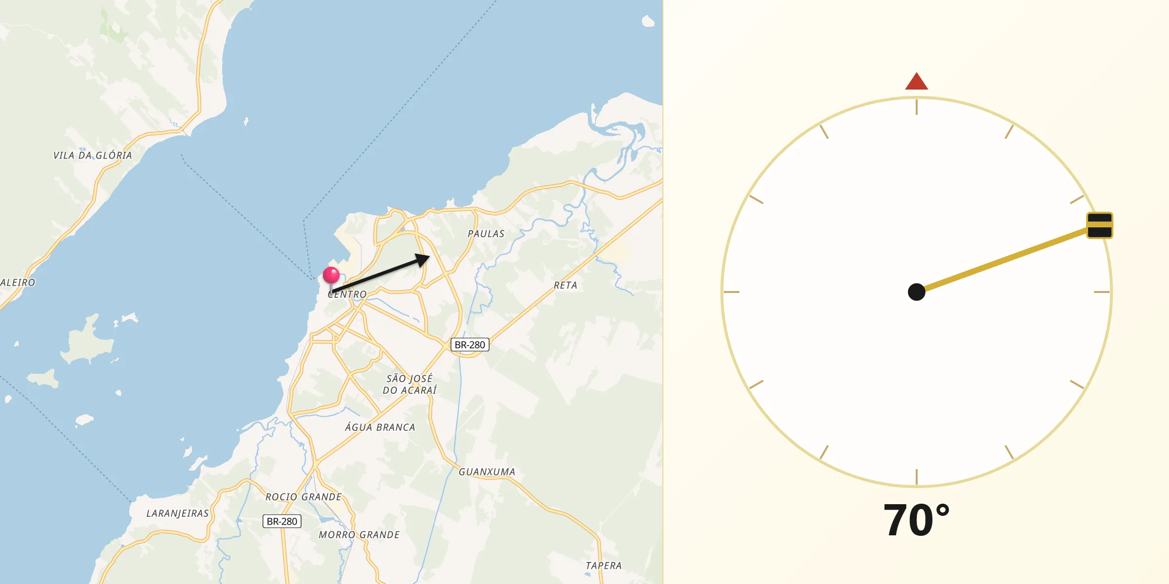 Direção da Qibla a partir de São Francisco do Sul