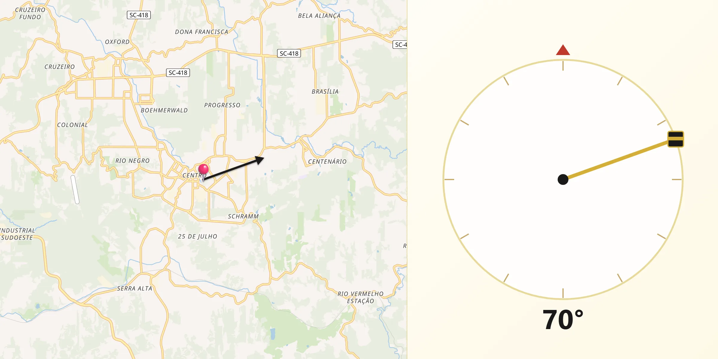 Direção da Qibla a partir de São Bento do Sul