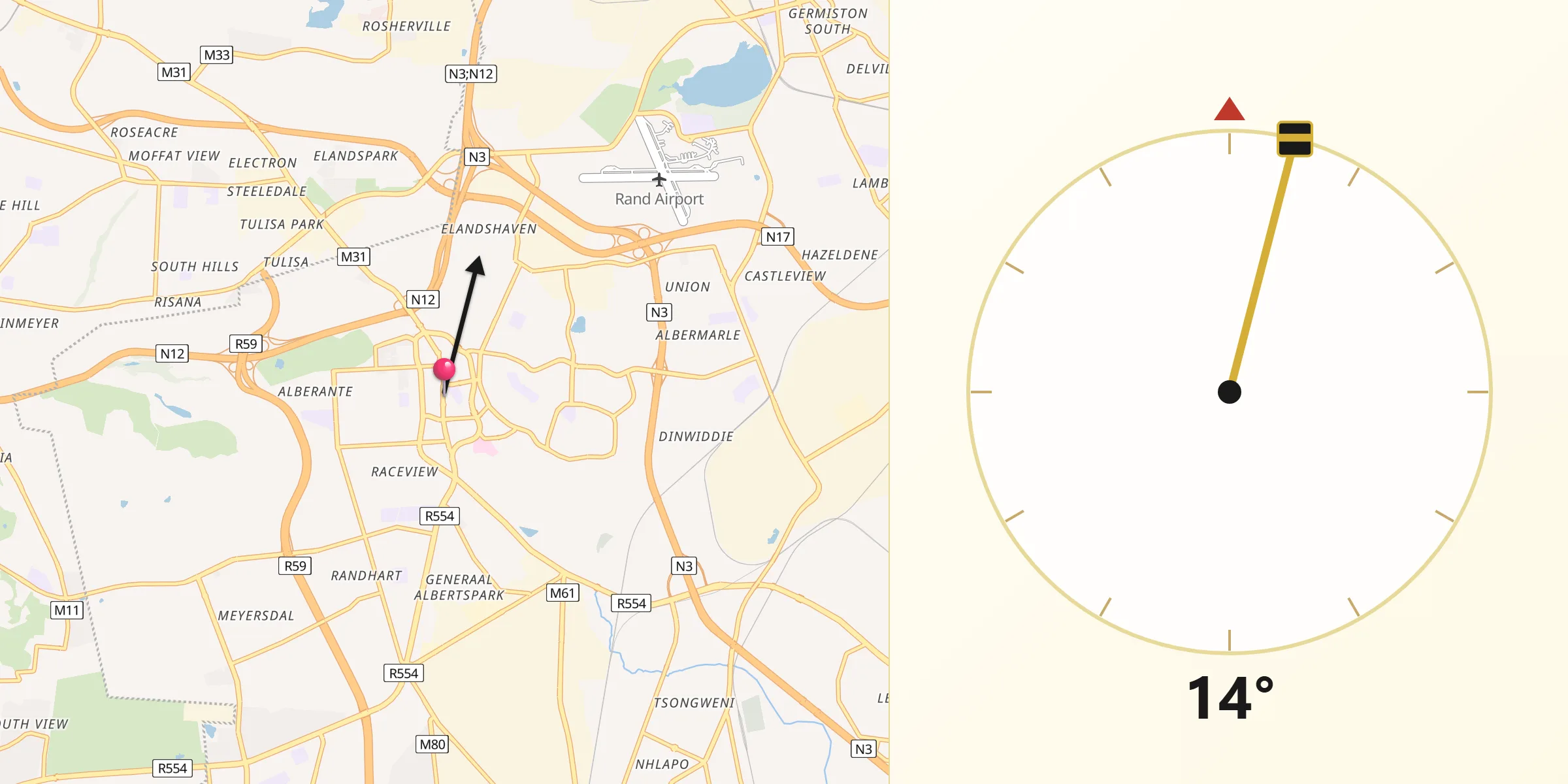 Qibla Direction from Alberton